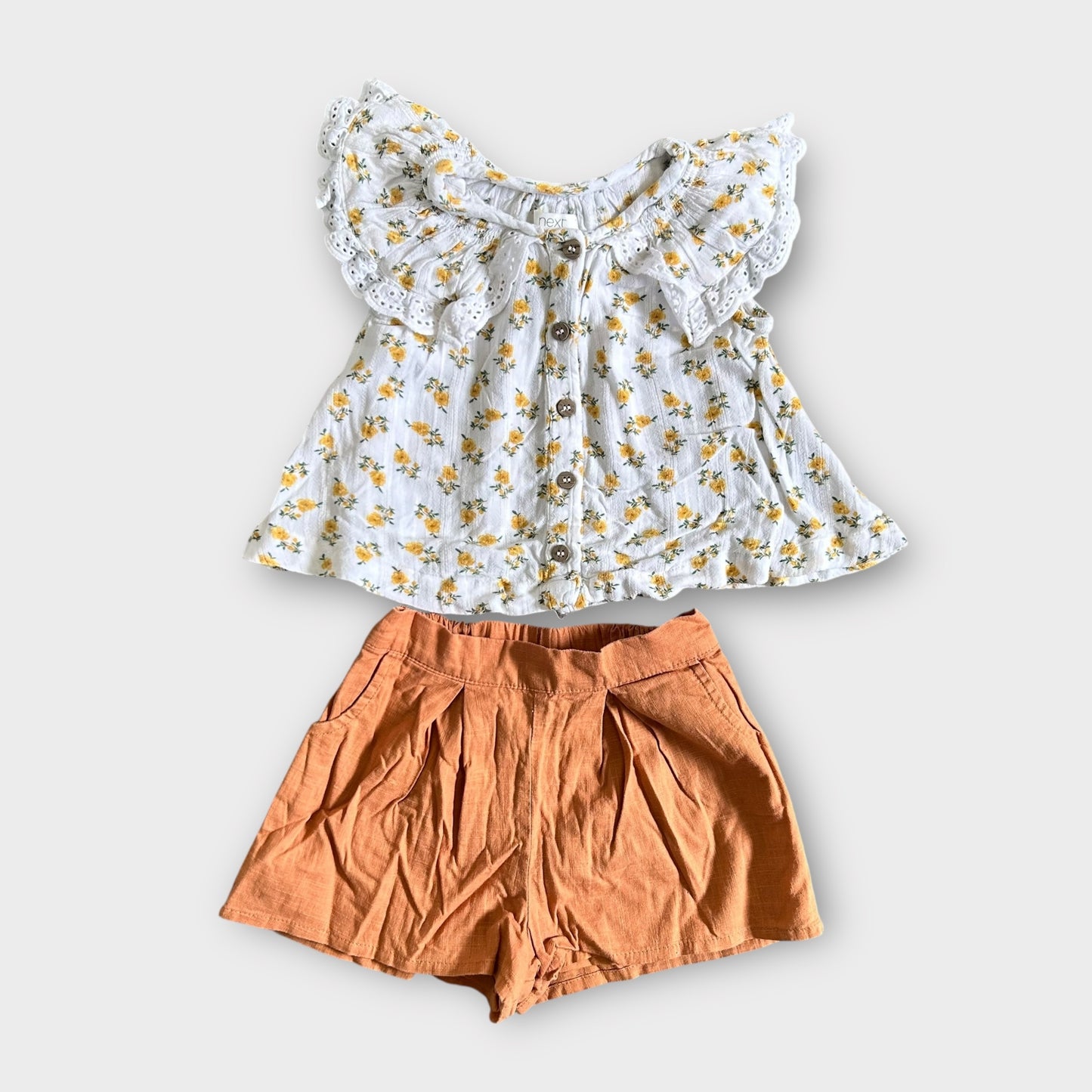 6-9 Months Next Yellow Floral Top and Shorts Outfit Set