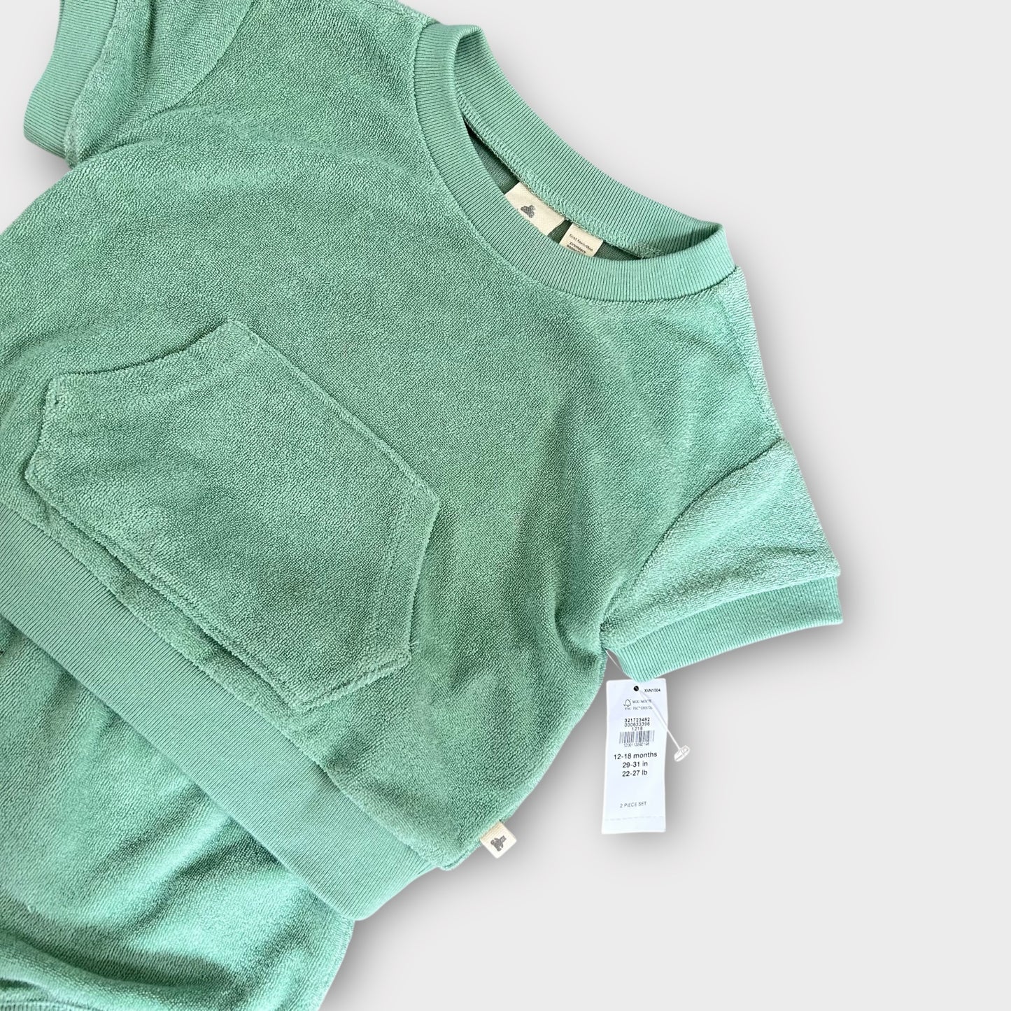 12-18 Months Baby GAP Sage Green Terry Towelling T-shirt and Shorts Co ord Set