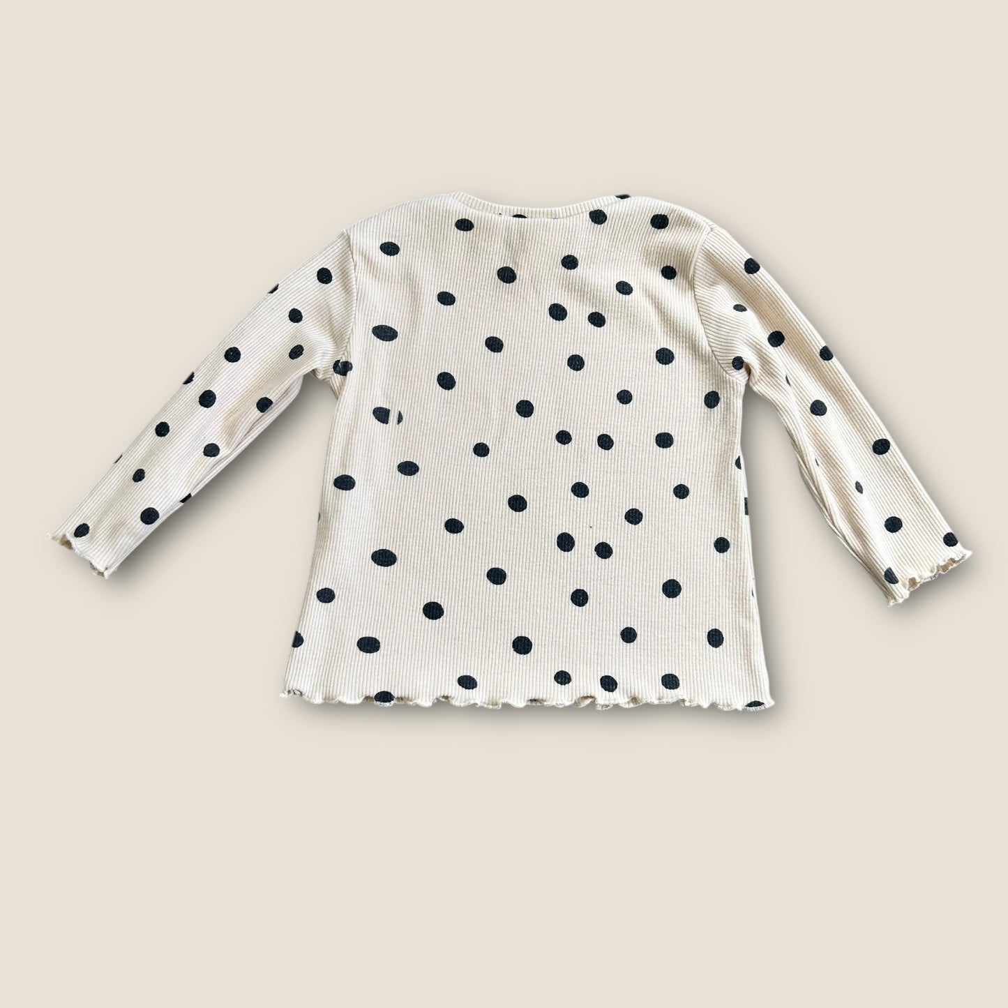 6-9 Months Zara Cream and Black Polka Dot Ribbed Jersey Long Sleeve Top