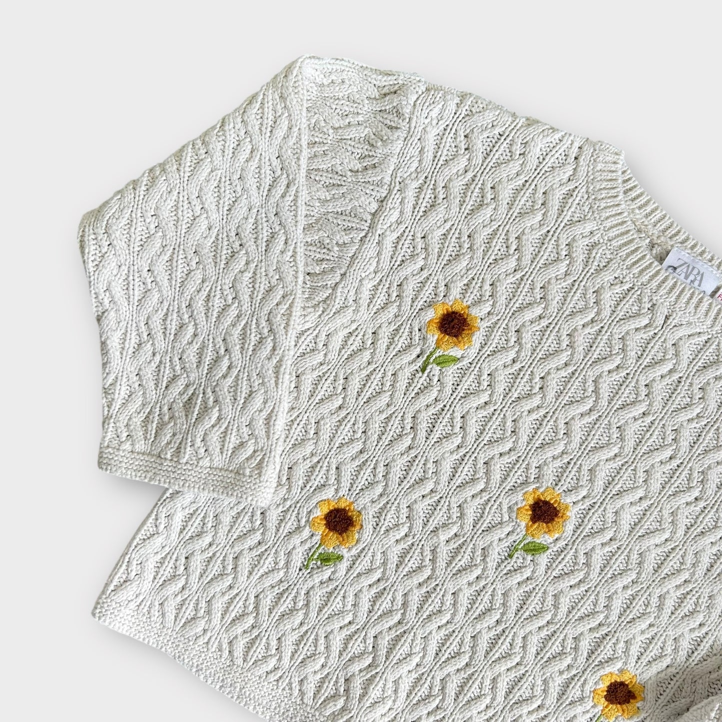 3-4 Years Zara White Knitted Sunflower Embroidered Floral Jumper