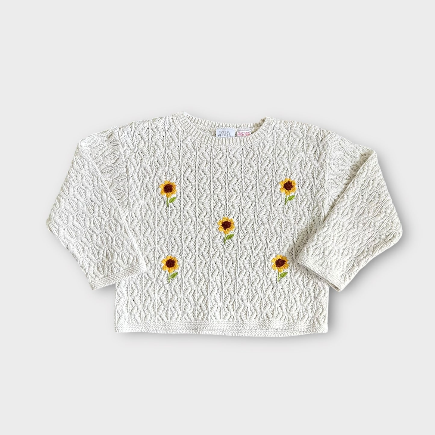 3-4 Years Zara White Knitted Sunflower Embroidered Floral Jumper