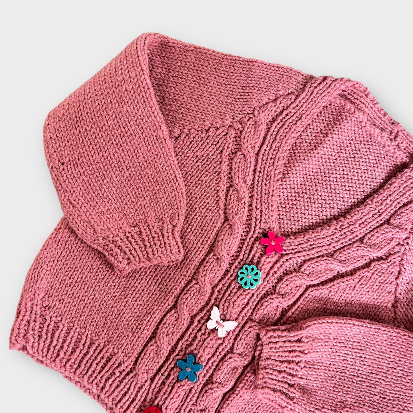 12-18 Months Pink Hand Knitted Cable Knit Cardigan