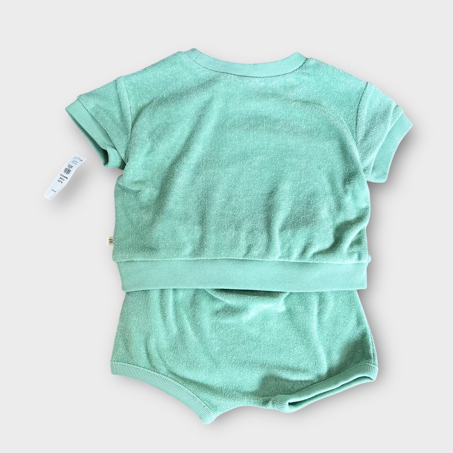 12-18 Months Baby GAP Sage Green Terry Towelling T-shirt and Shorts Co ord Set