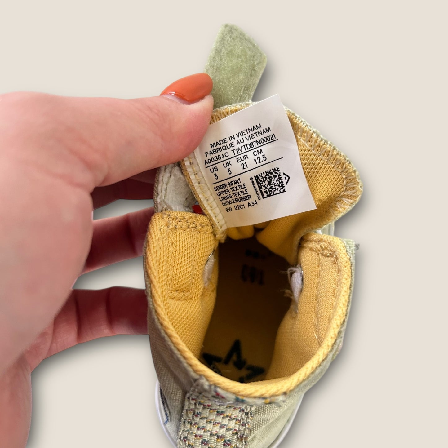 UK Infant Size 5 Sage Green High Top Converse Trainers