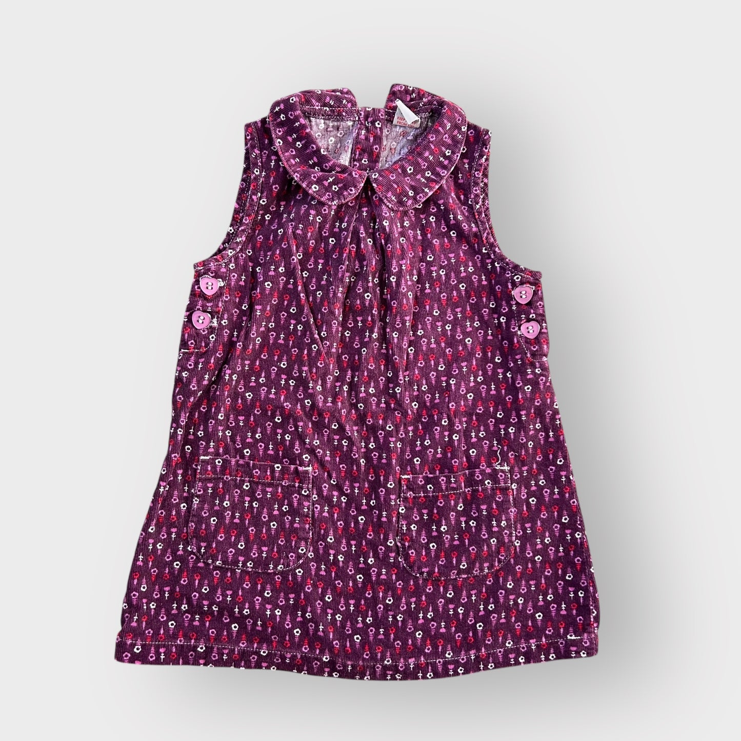 9-12 Months vintage TU purple and pink retro floral pinafore Dress