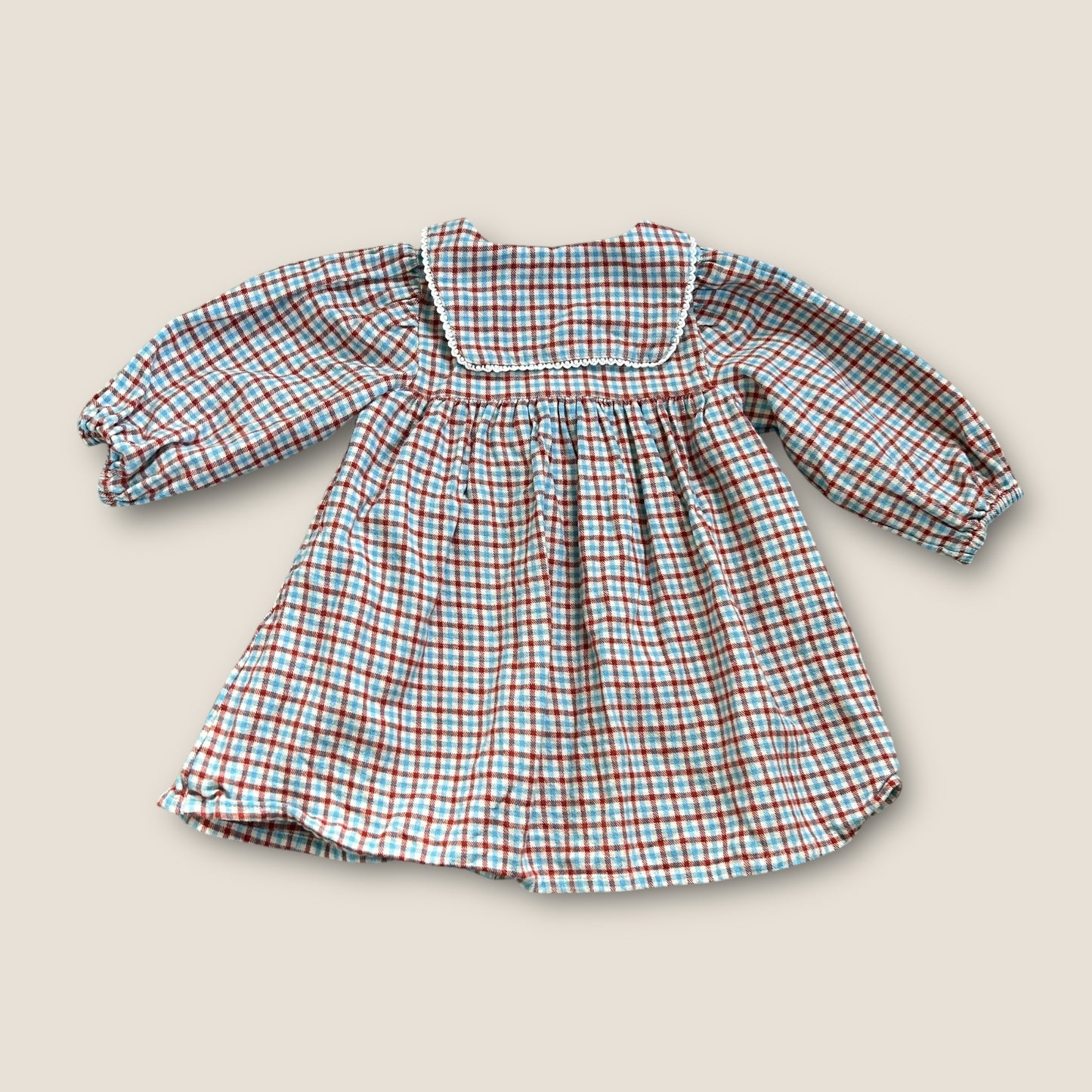 12-18 Months Next Blue Orange and Beige Checkered Shirt Dress With Statement Collar