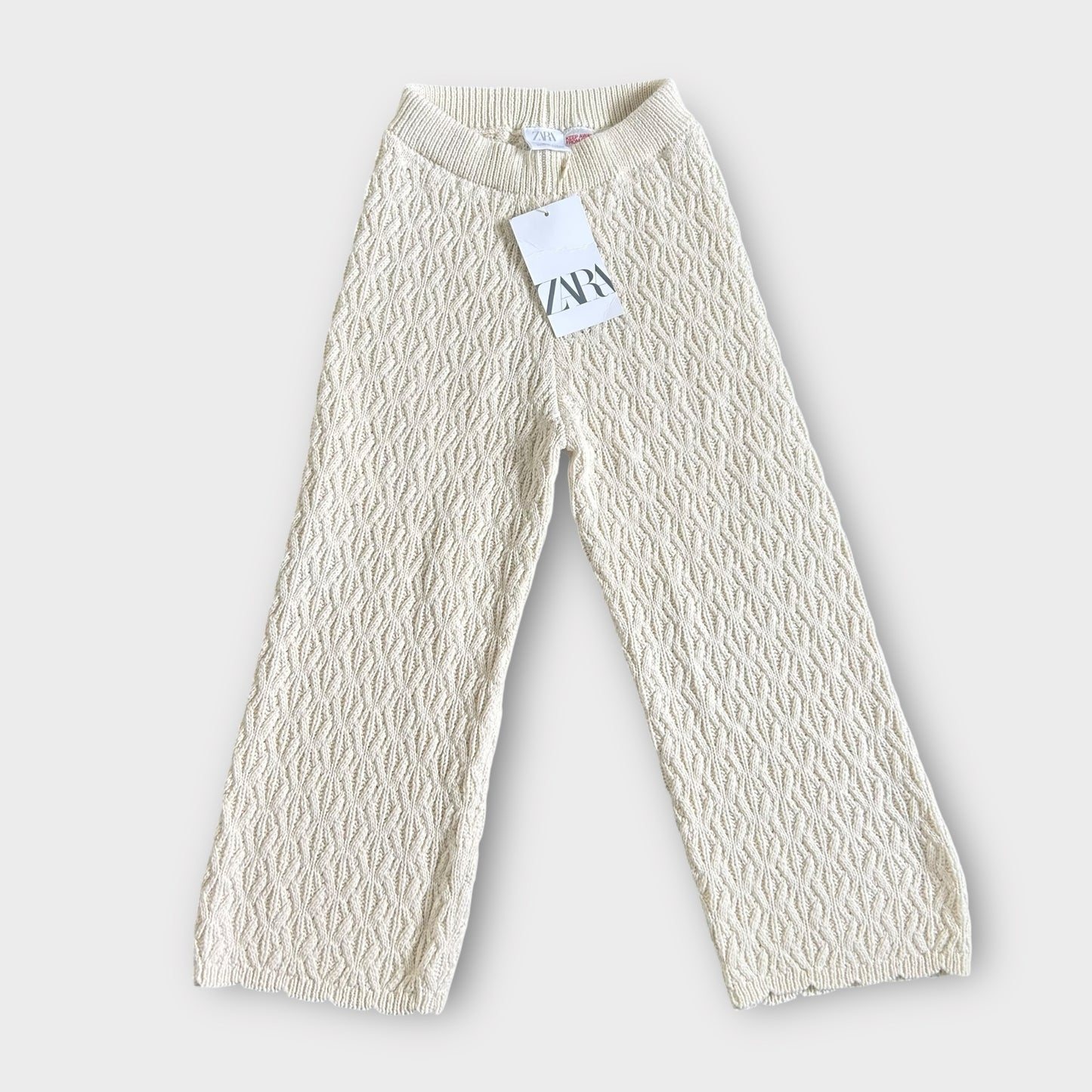 4-5 Years Zara Cream Knitted Crochet Wide Fit Trousers New