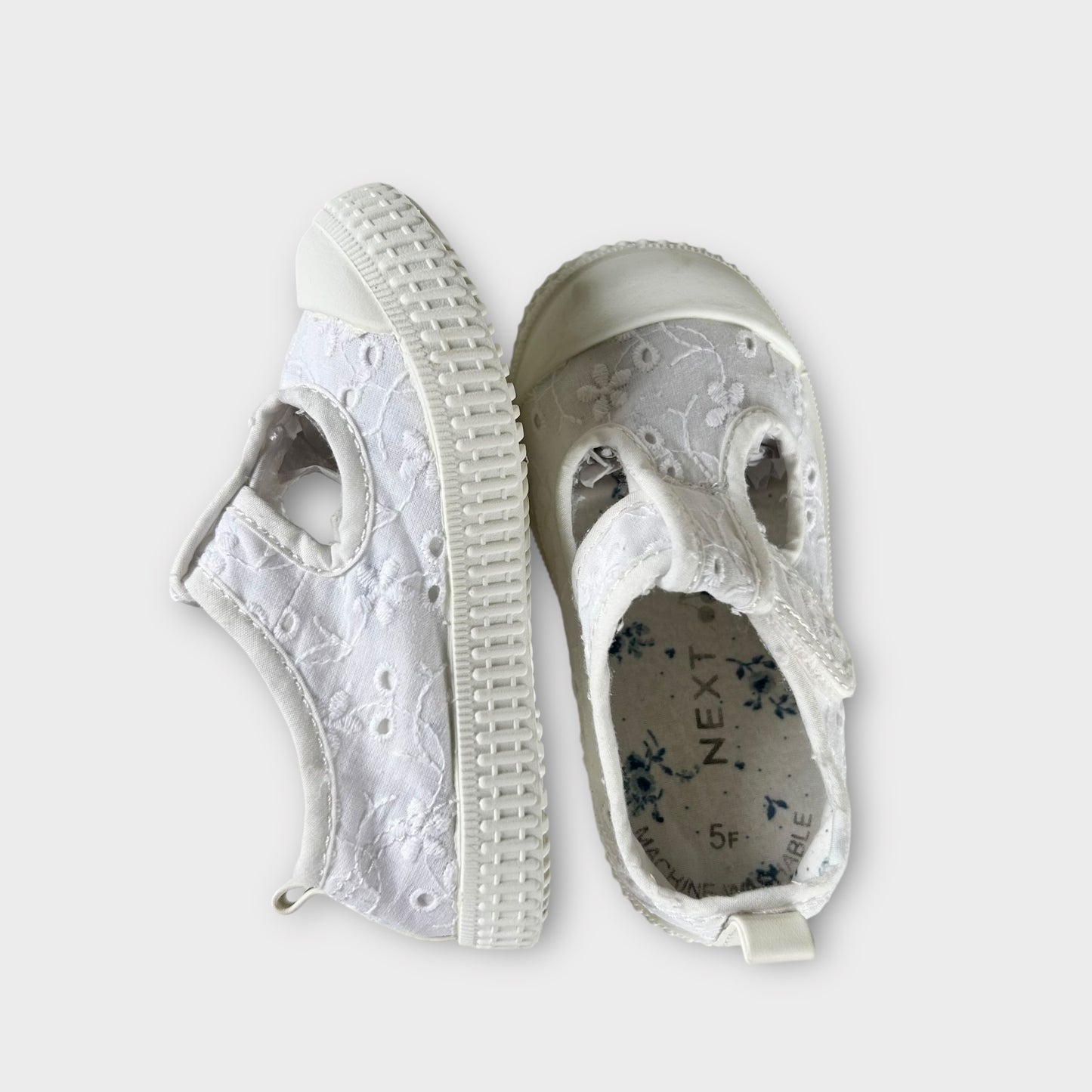 UK Infant Size 5 F Next White Broderie Velcro Plimsoles Trainers
