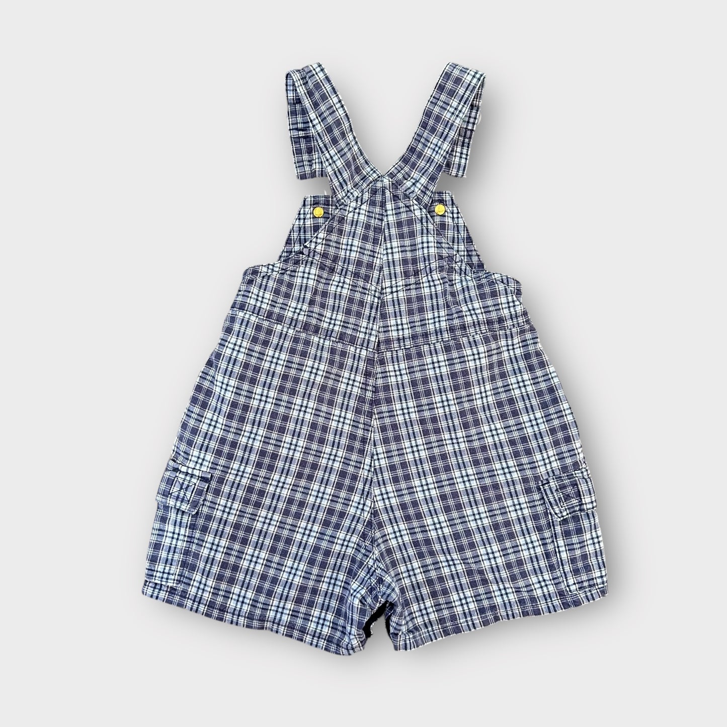 6-12 Months Vintage 90's St Michael Marks and Spencer Blue Checkered Dungaree Shorts Romper