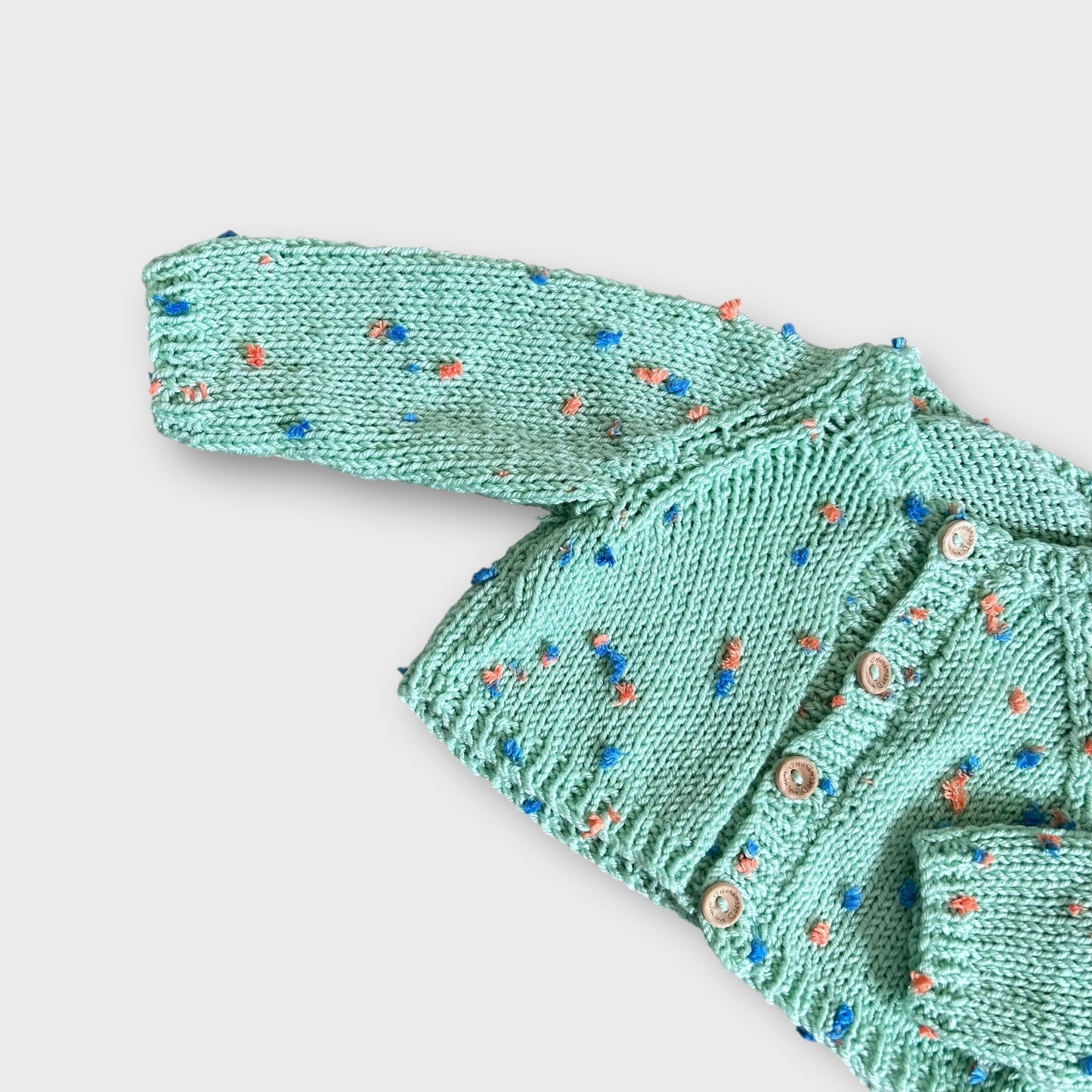 0-6 Months Hand Knitted Mint Green Speckled Knit Cardigan