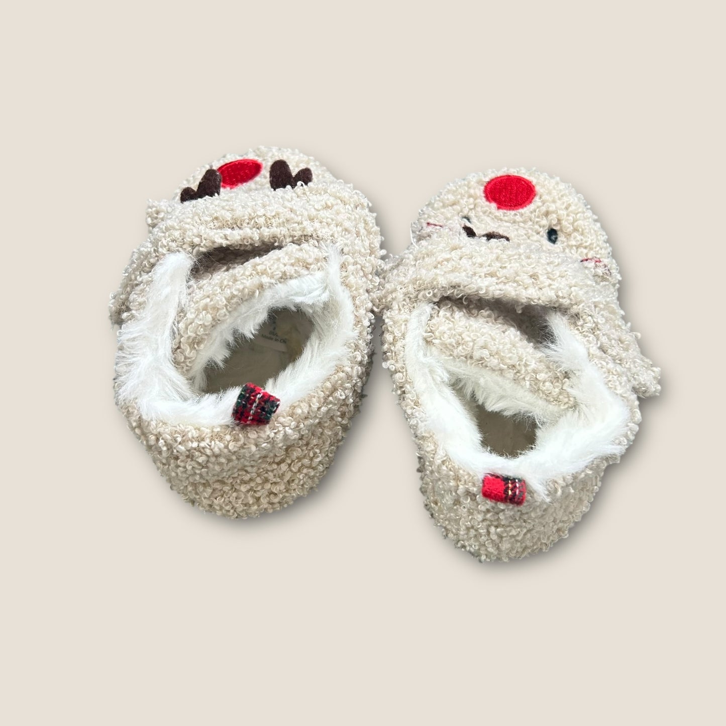 9-12 Months George Beige Boucle Reindeer Slippers Pram Shoes Christmas