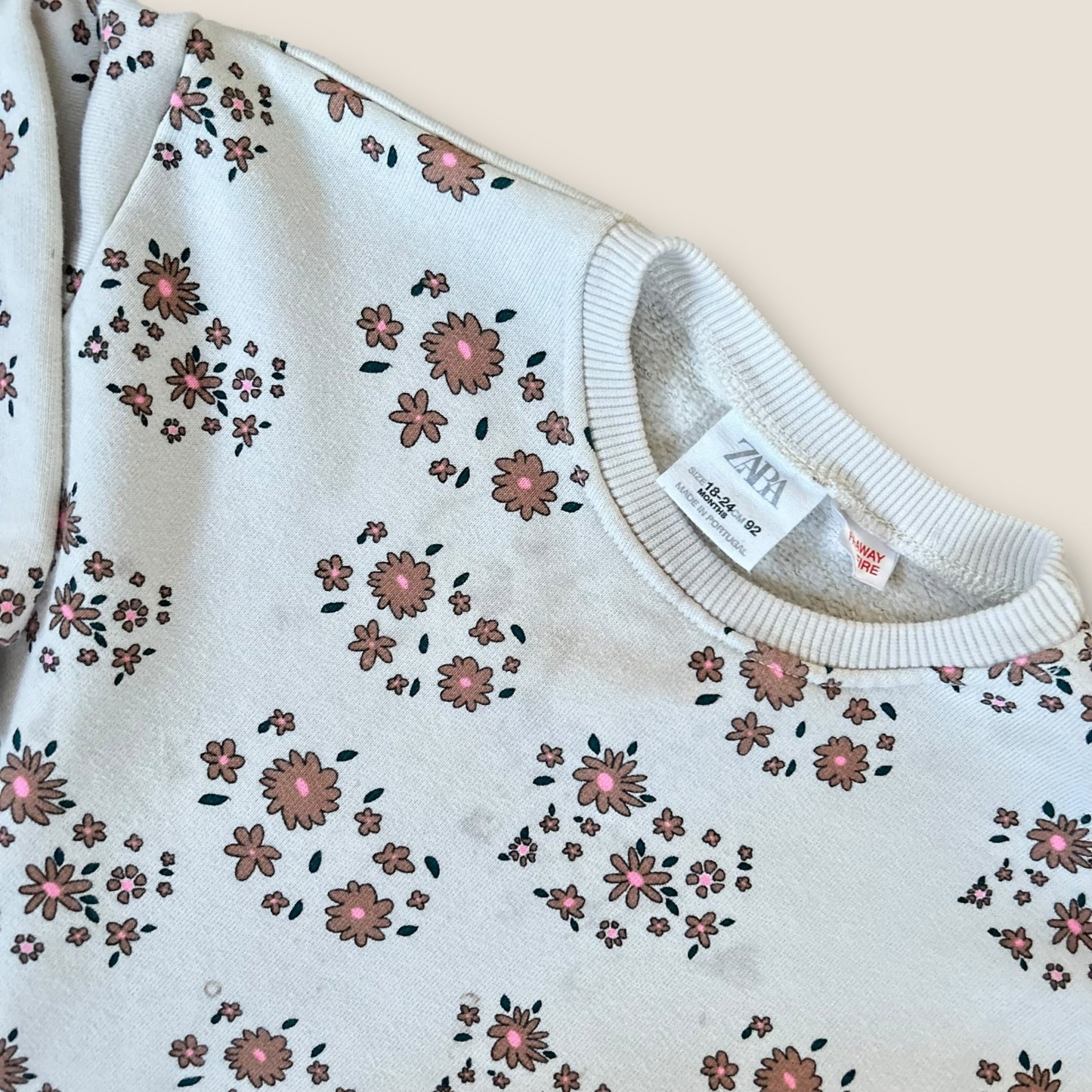 18-24 Months Zara Cream Floral Printed Sweatshirt and Flared Leggings Set Co Ord