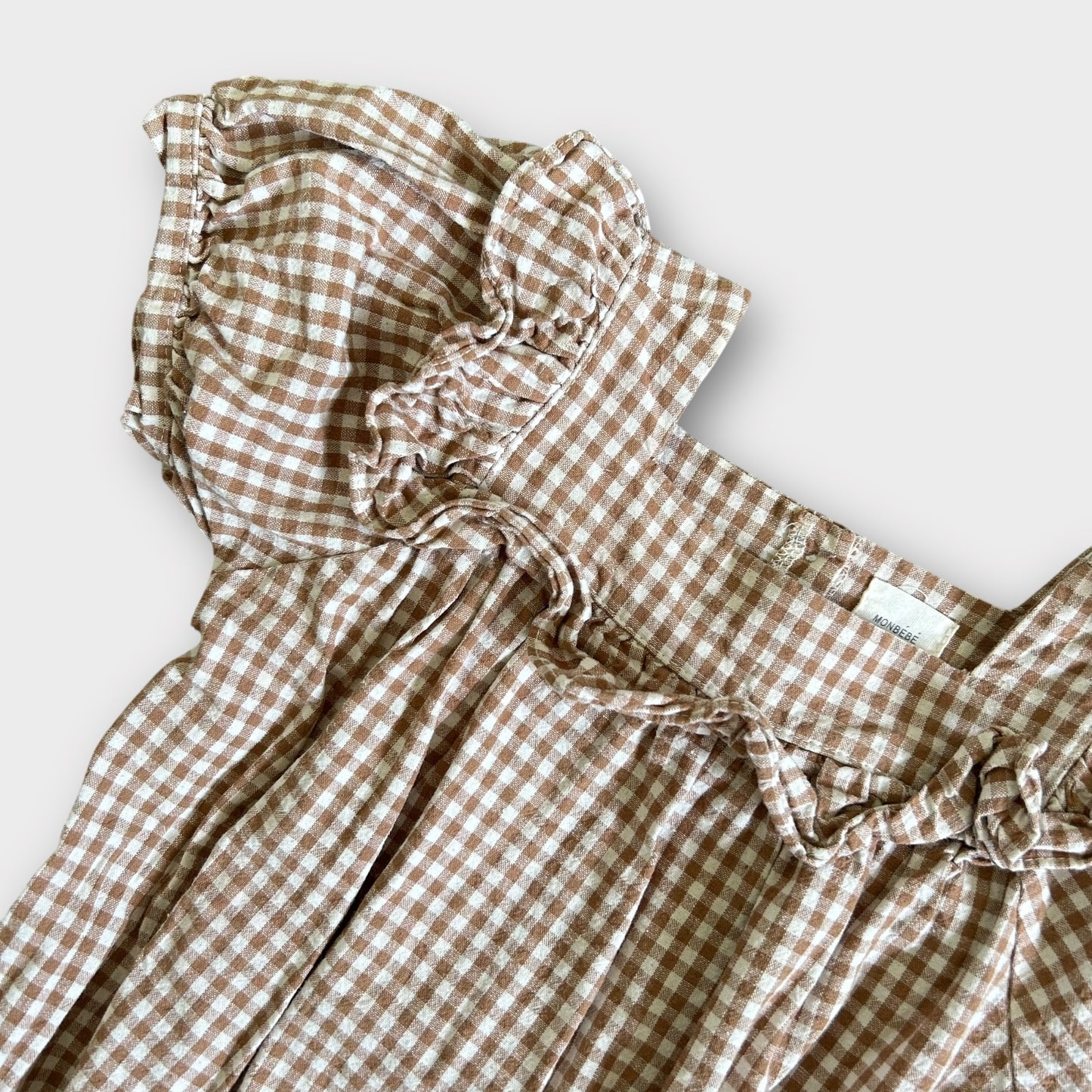 12-18 Months Mon Bebe Korean Baby Fashion Brown Gingham Romper Suit