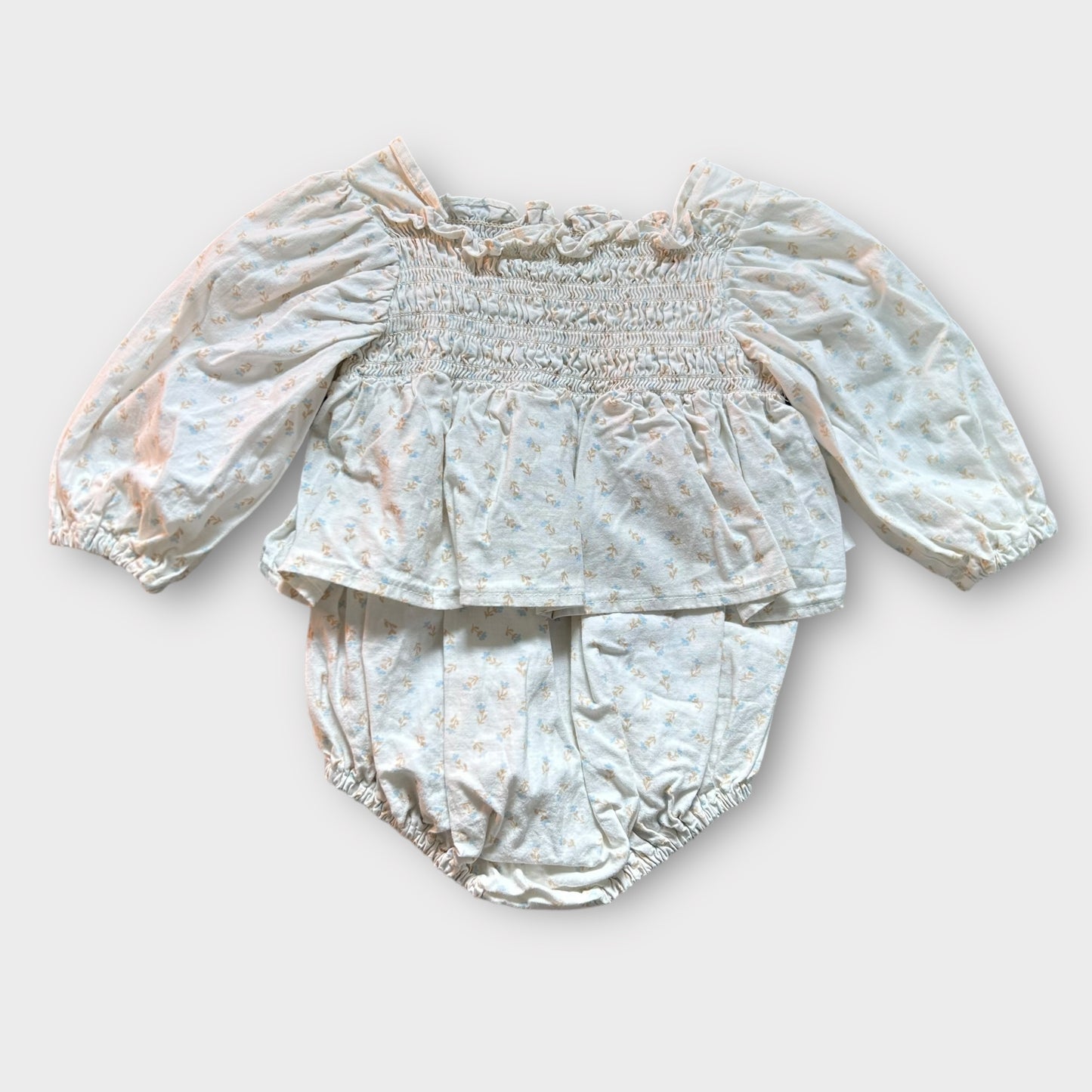 6-12 Months MONBEBE Korean Floral Cream Bubble Romper Suit