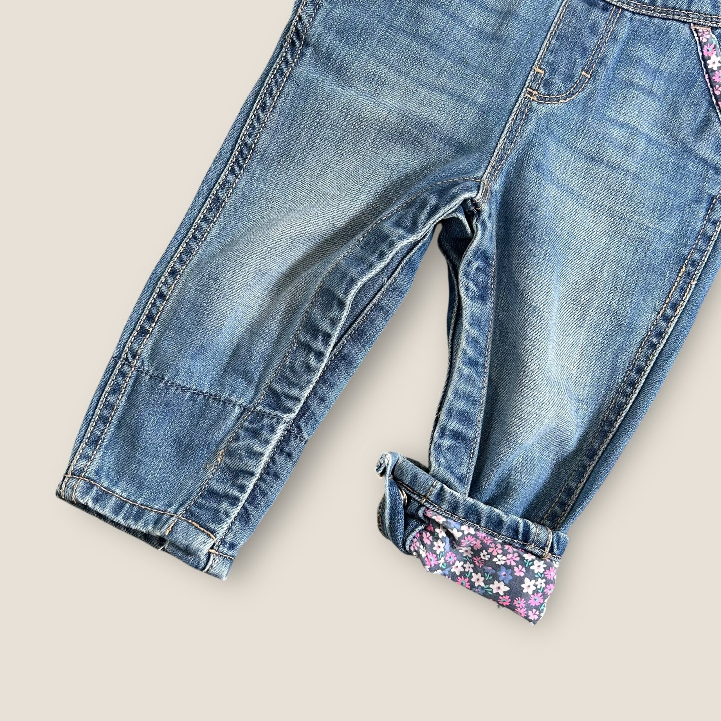 6-9 Months OshKosh Vintage Denim Floral Dungarees Romper Suit
