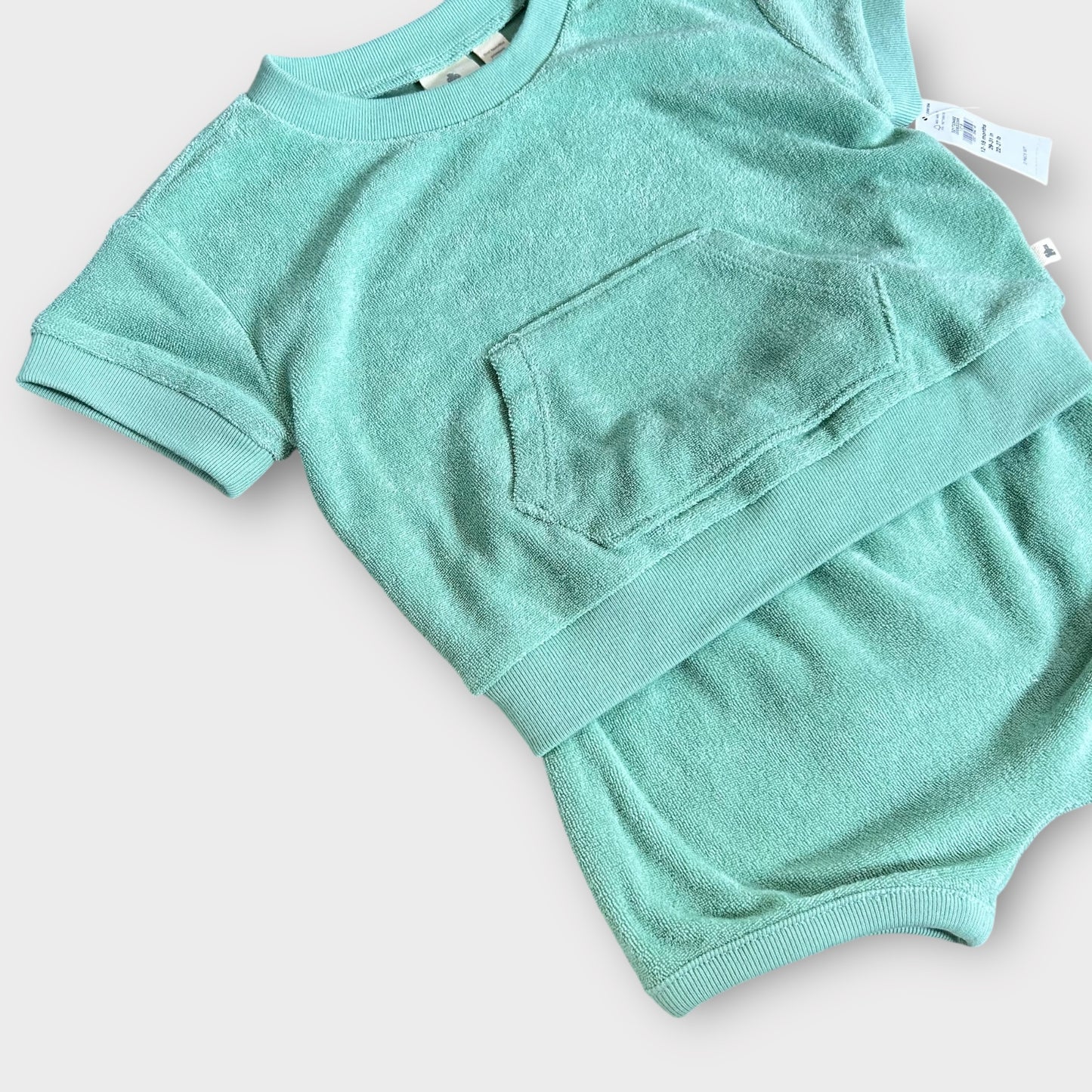 12-18 Months Baby GAP Sage Green Terry Towelling T-shirt and Shorts Co ord Set