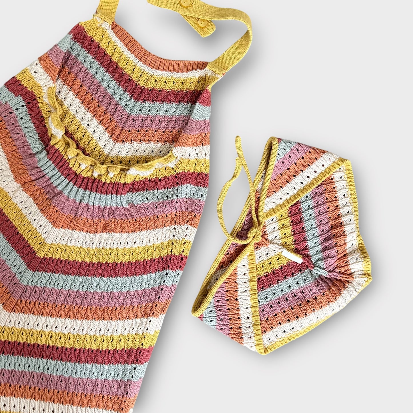4-5 Years Zara Multi Coloured Knitted Crochet Striped Playsuit Romper and Bandana