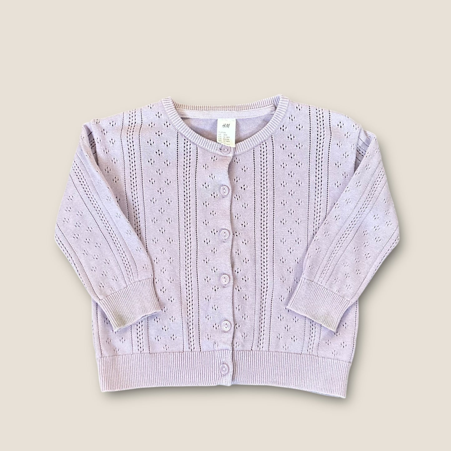 12-18 Months H&M Lilac Purple Fine Knit Pointelle Cardigan