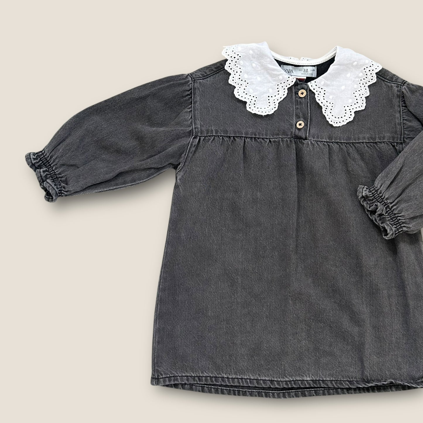 2-3 Years Zara Girls Washed Black Denim Shirt Dress with Statement Collar