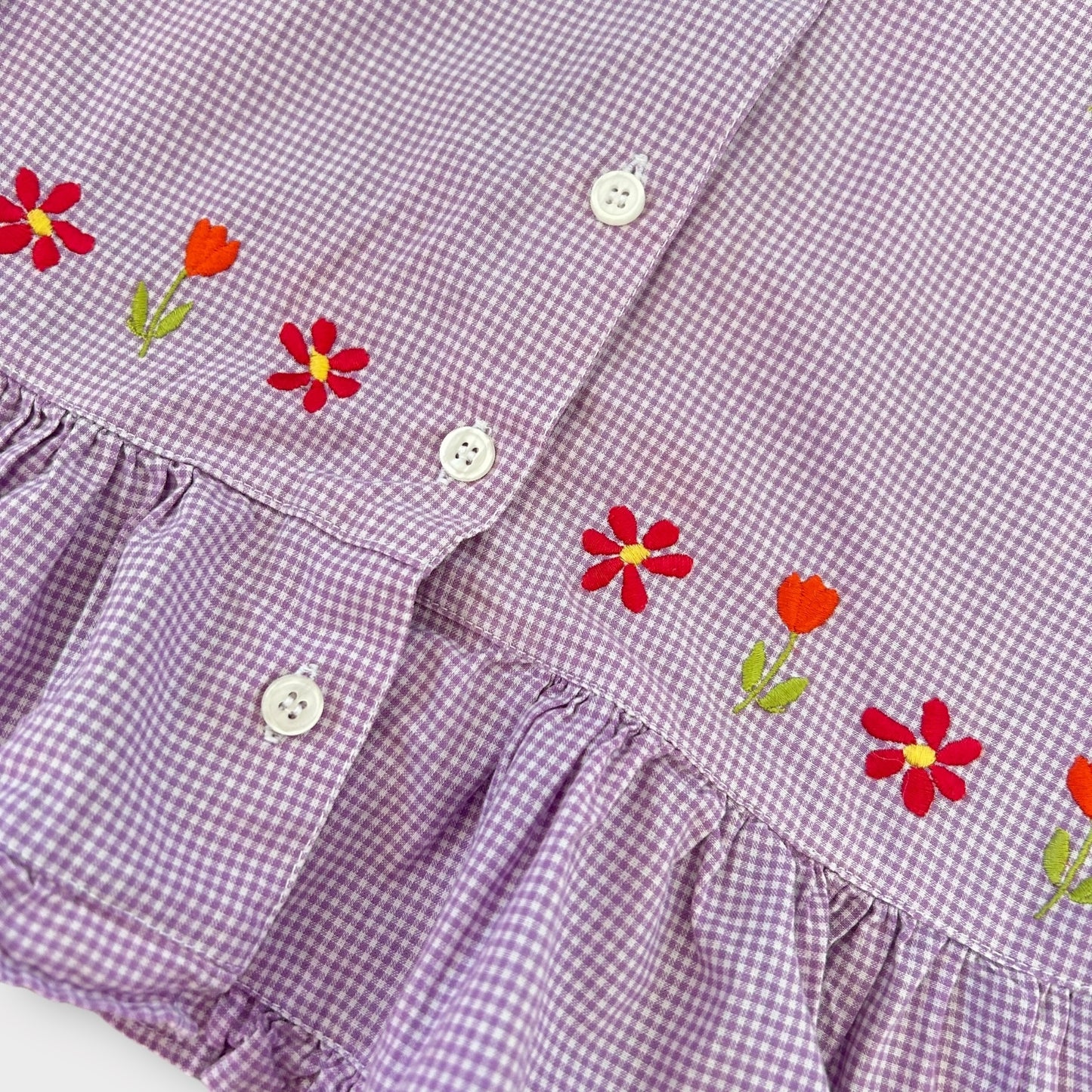 12-18 Months Vintage Next Lilac Gingham Floral Shirt Dress