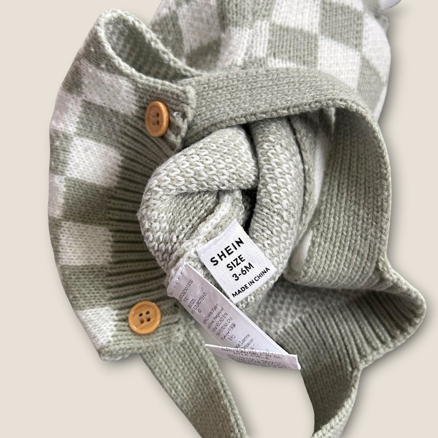 3-6 Months SHEIN Green Knitted Checkerboard Dungarees