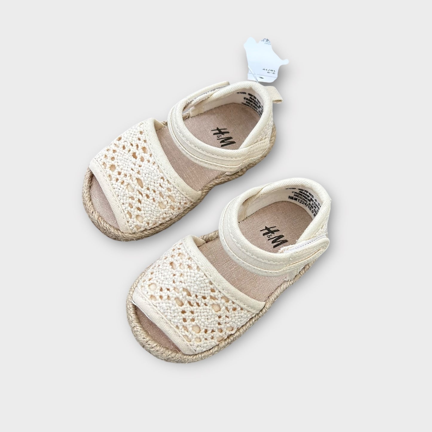 UK Infant Size 2/3 H&M Cream Crochet Knit Style Espadrille Sandals NEW