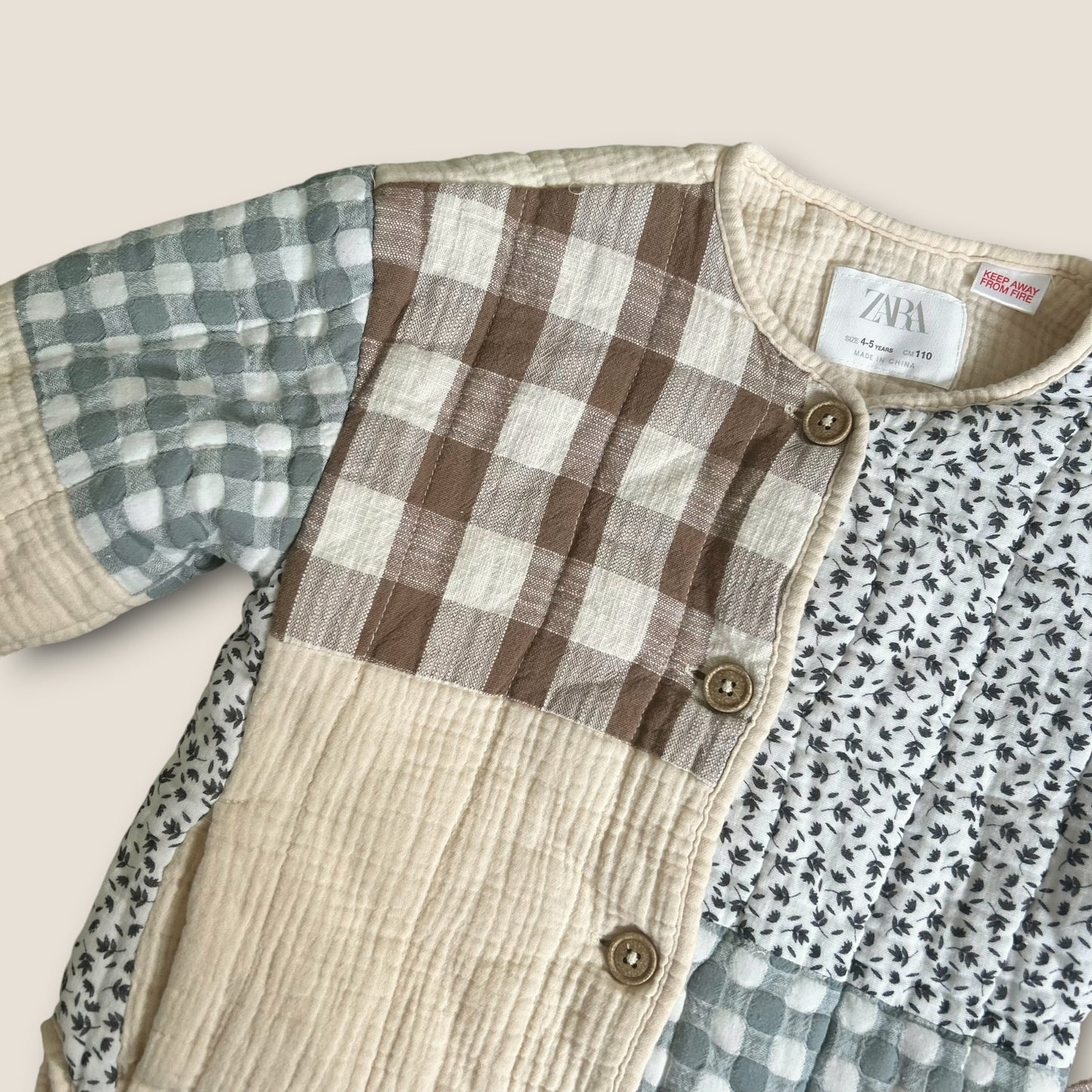 4-5 Years Zara Girls Beige Cream Patchwork Quilted Jacket