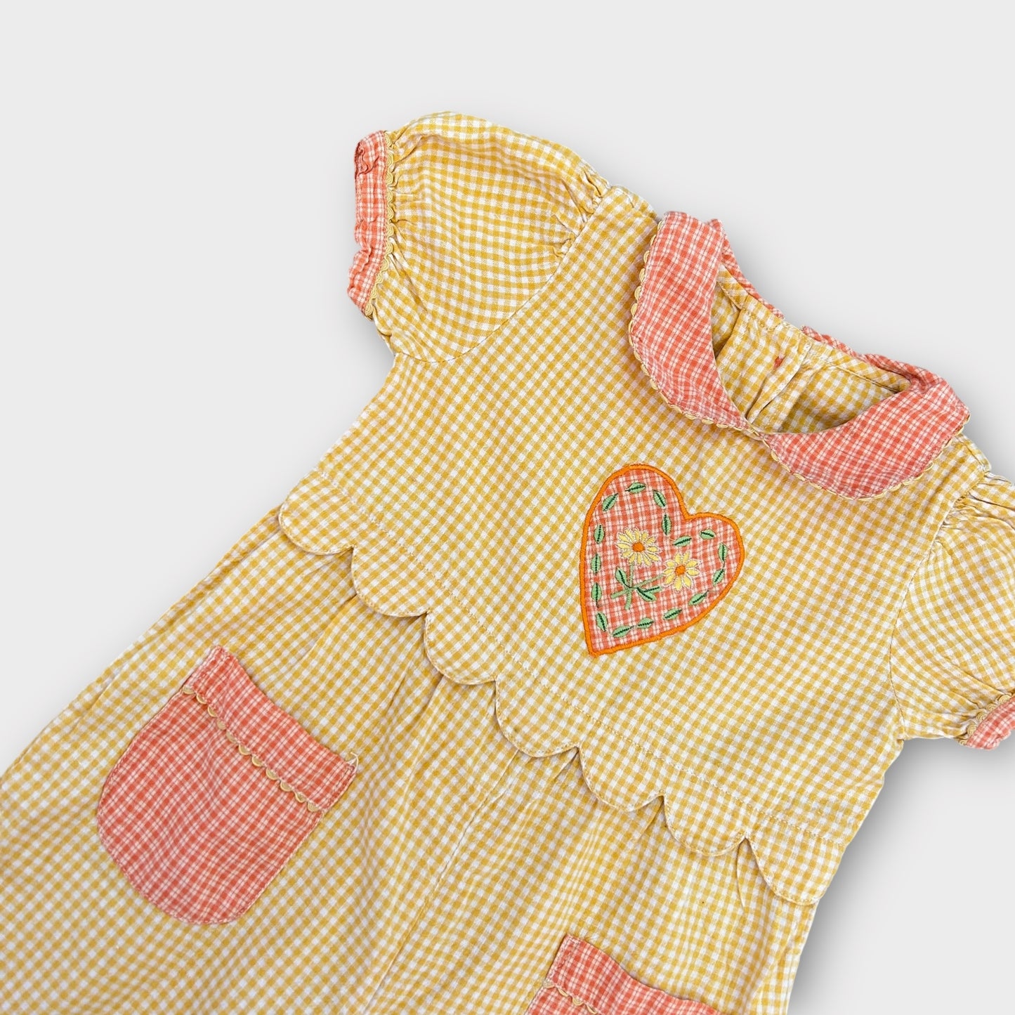 3-6 Months Vintage George Yellow Gingham Floral Summer Romper Suit