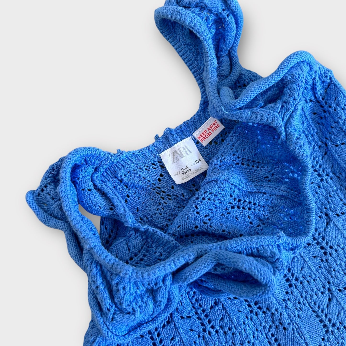 3-4 Years Zara Bright Blue Crochet Knitted Summer Playsuit