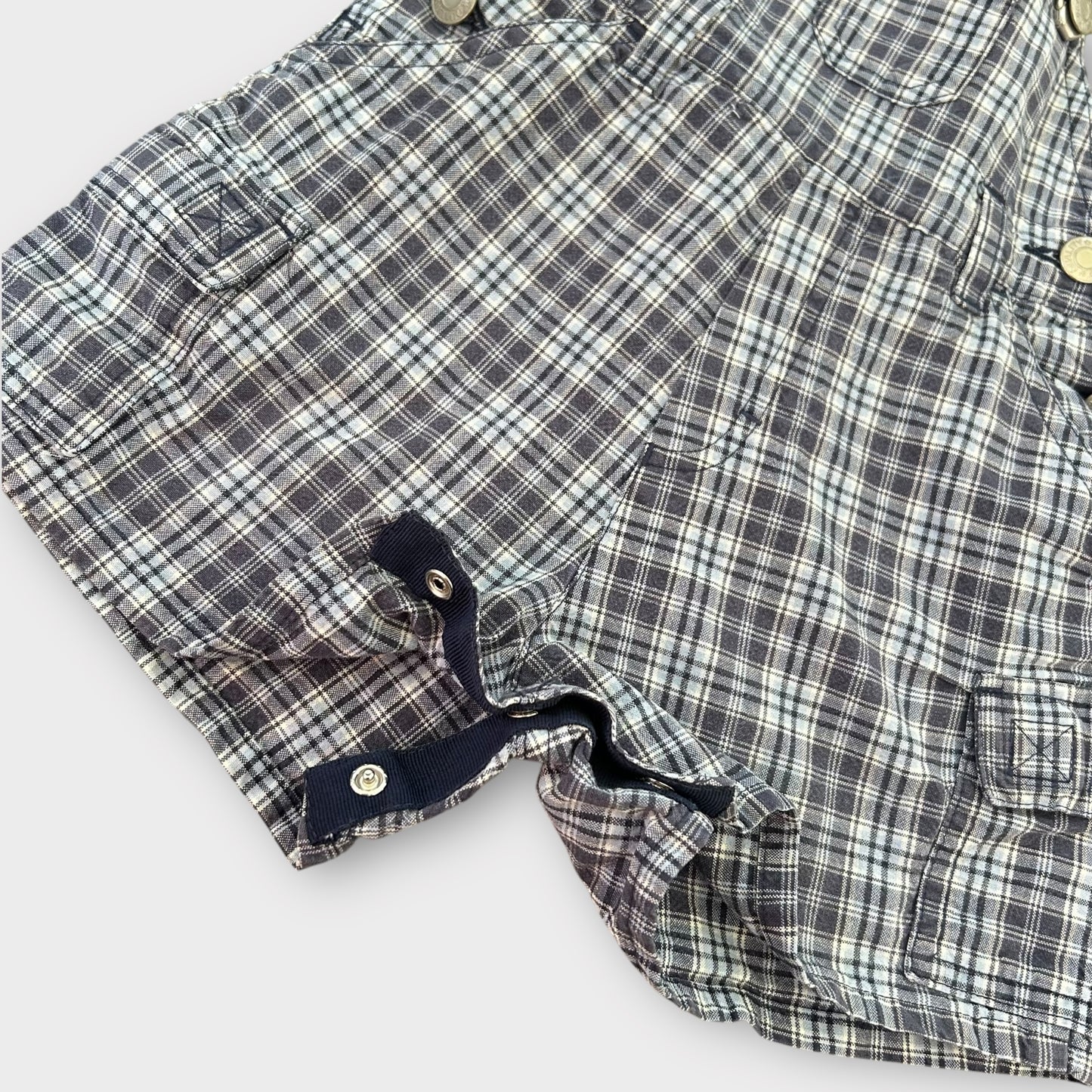 6-12 Months Vintage 90's St Michael Marks and Spencer Blue Checkered Dungaree Shorts Romper