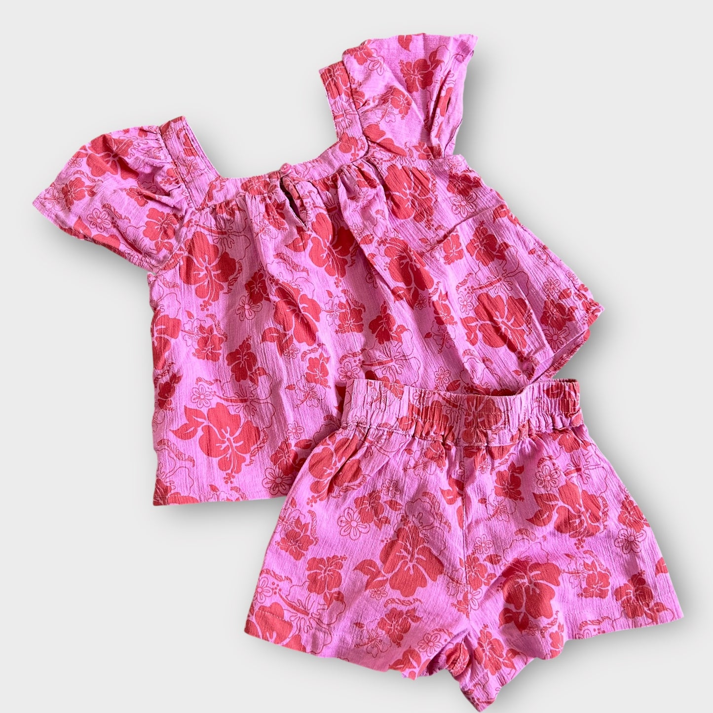 2-3 Years River Island Pink and Red floral Summer Two Piece Top and Shorts