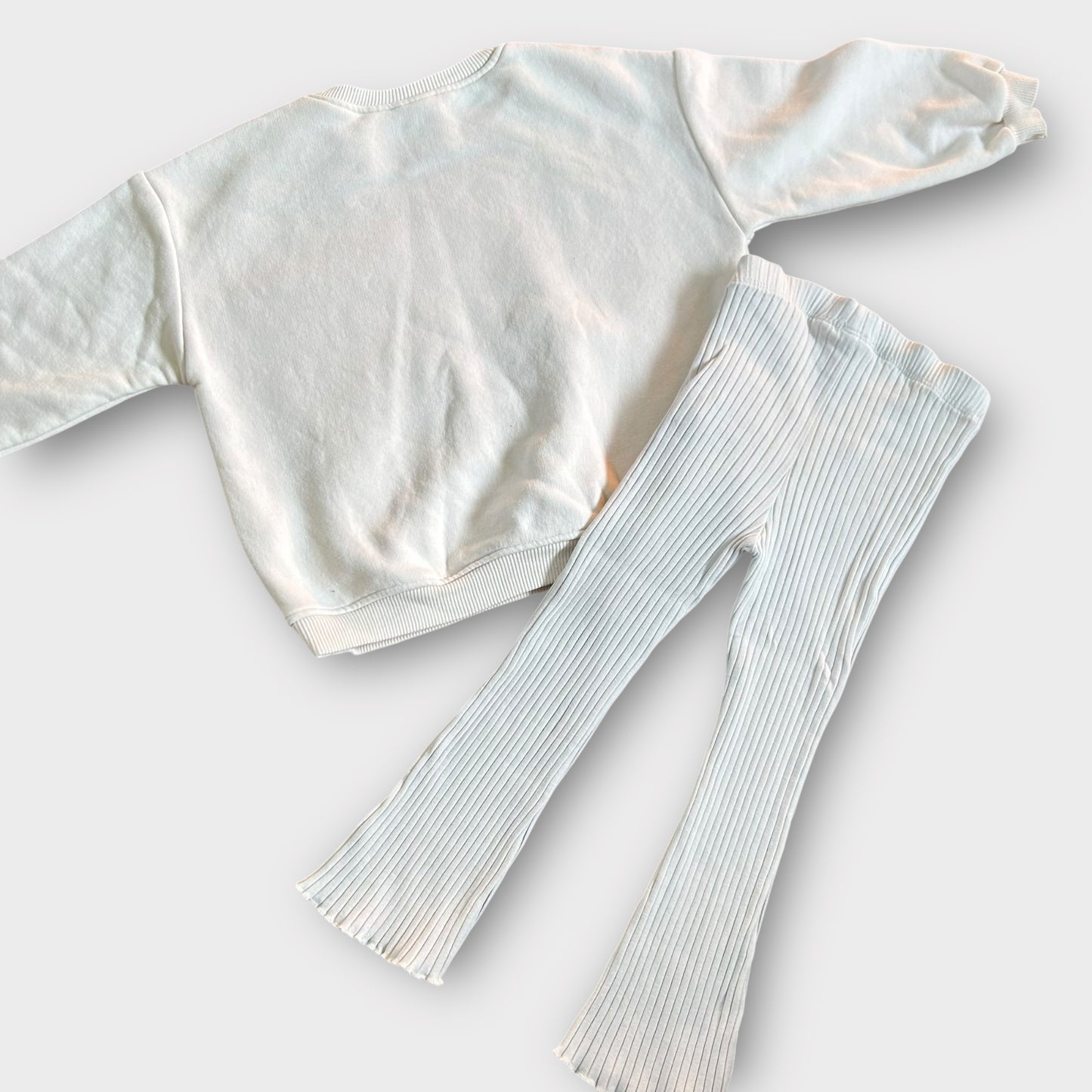 2-3 Years Zara Cream Crochet Pocket Detail Sweatshirt and Ribbed Flared Trousers Co Ord