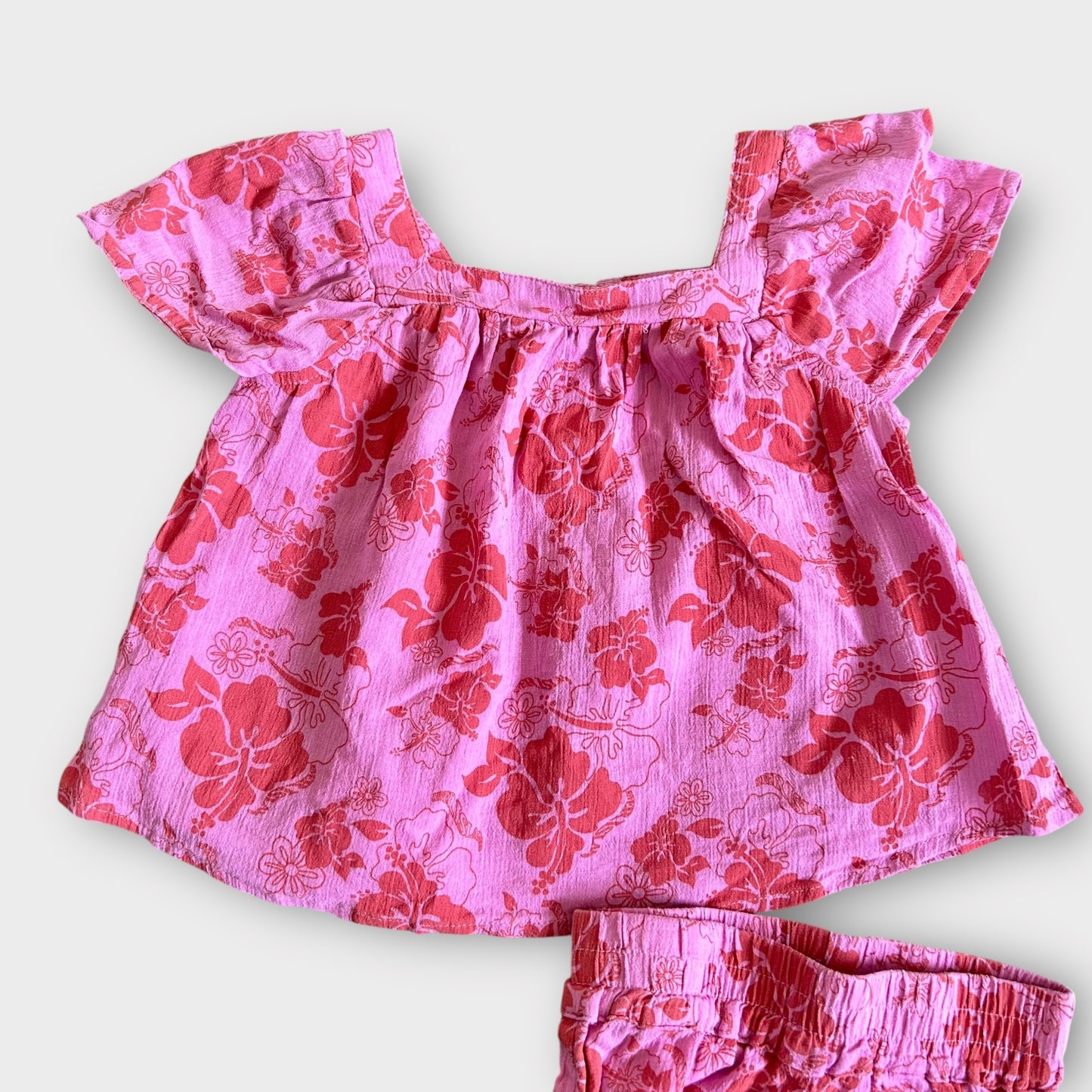 2-3 Years River Island Pink and Red floral Summer Two Piece Top and Shorts