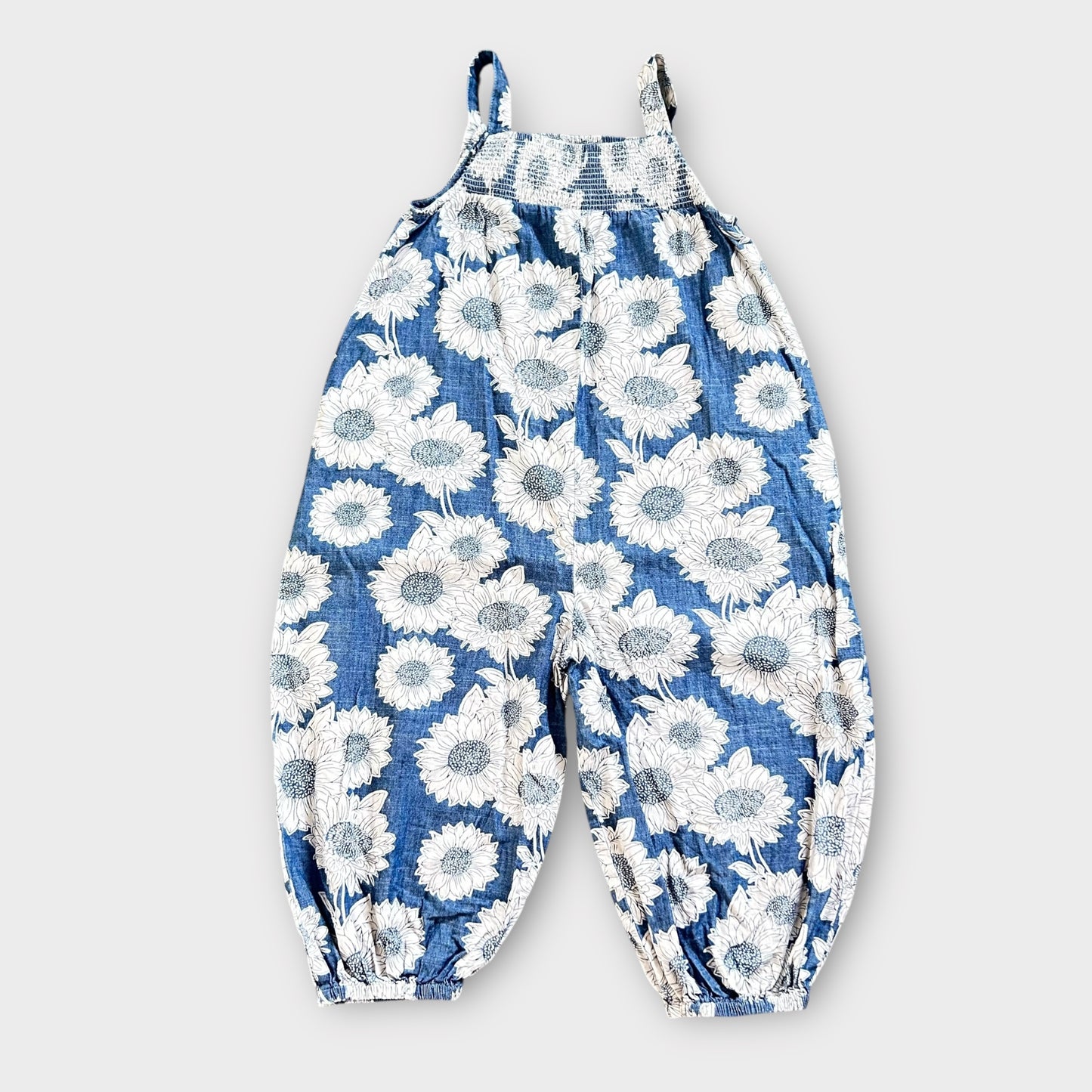 4-5 Years Next Navy Blue And White Denim Look Sunflower Printed Romper Suit