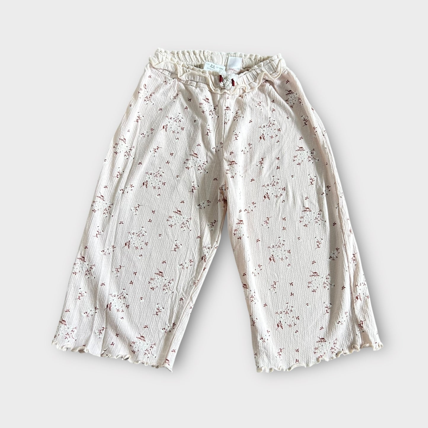 3-4 Years Zara Pink Ditsy Cropped Floral Wide Trousers
