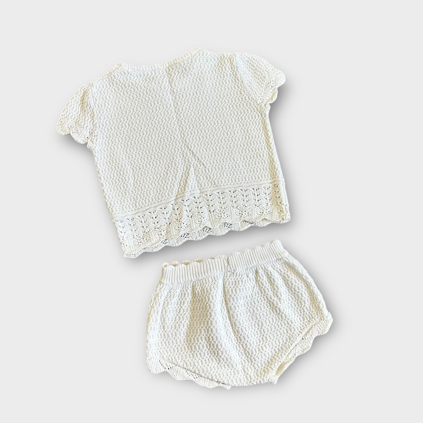 9-12 Months George White Knitted Summer Two Piece Set Top and Short