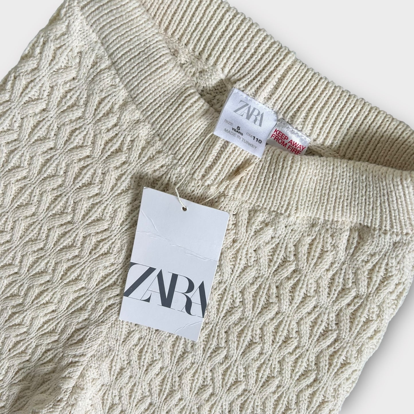 4-5 Years Zara Cream Knitted Crochet Wide Fit Trousers New