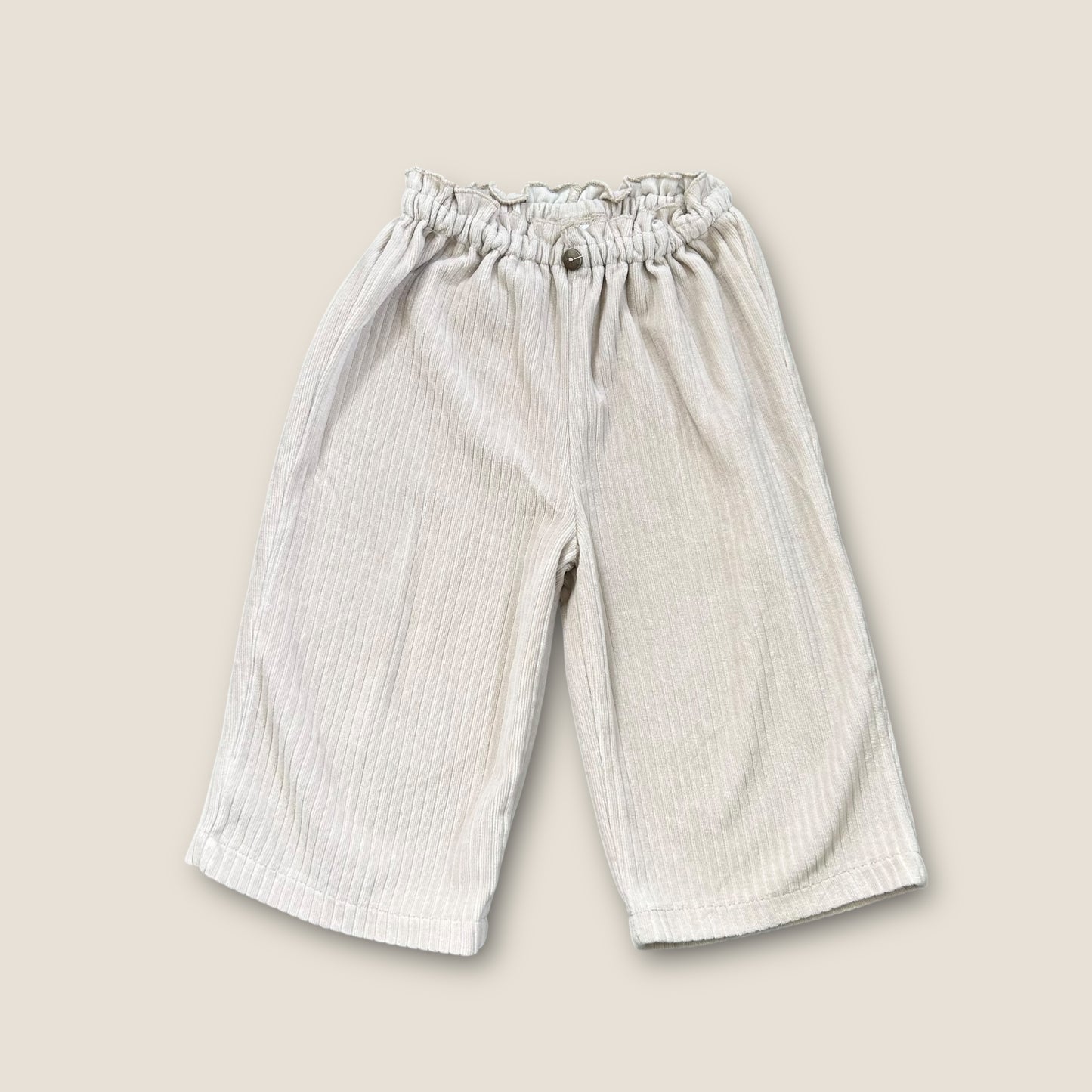 2-3 Years Zara Girls Cream Ribbed Velour Jersey Wide Leg Trousers