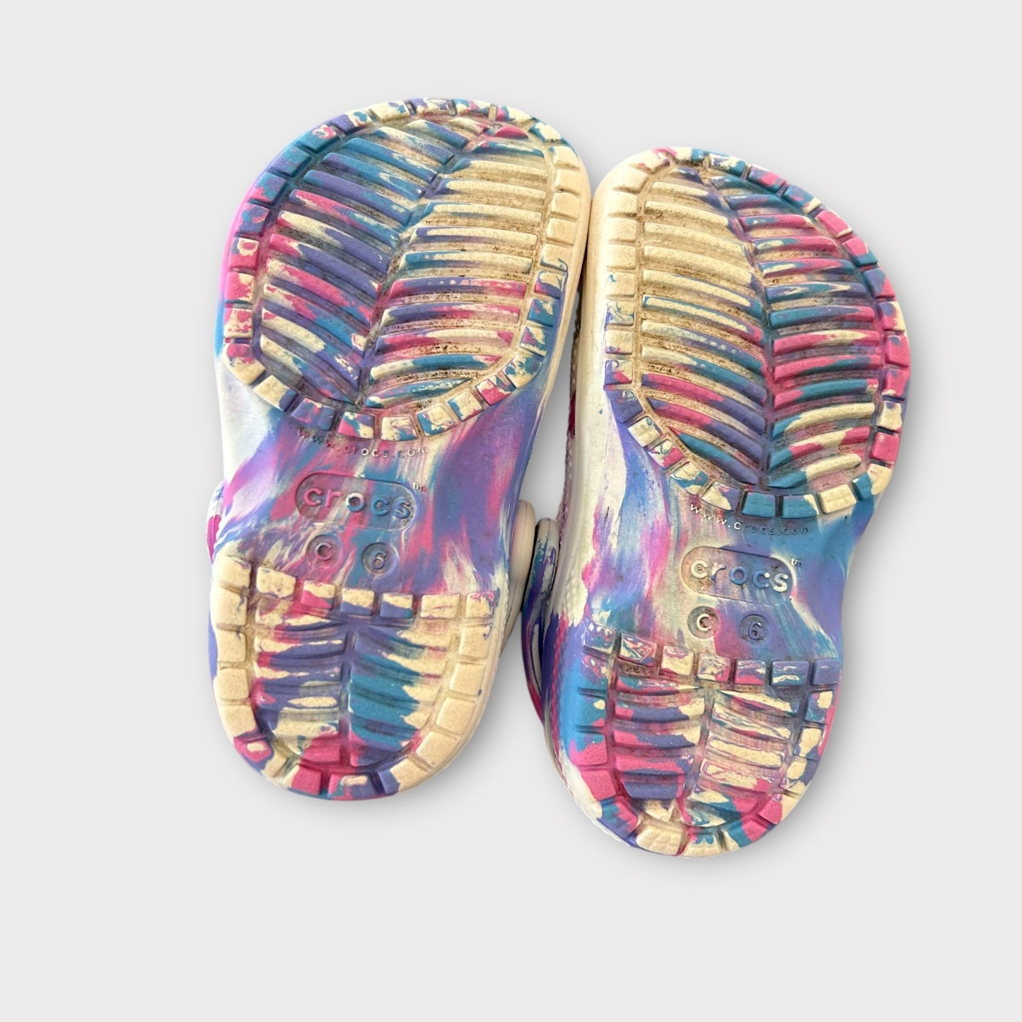 UK Infant Size 6 Purple Pink & White Marble Crocs Clogs
