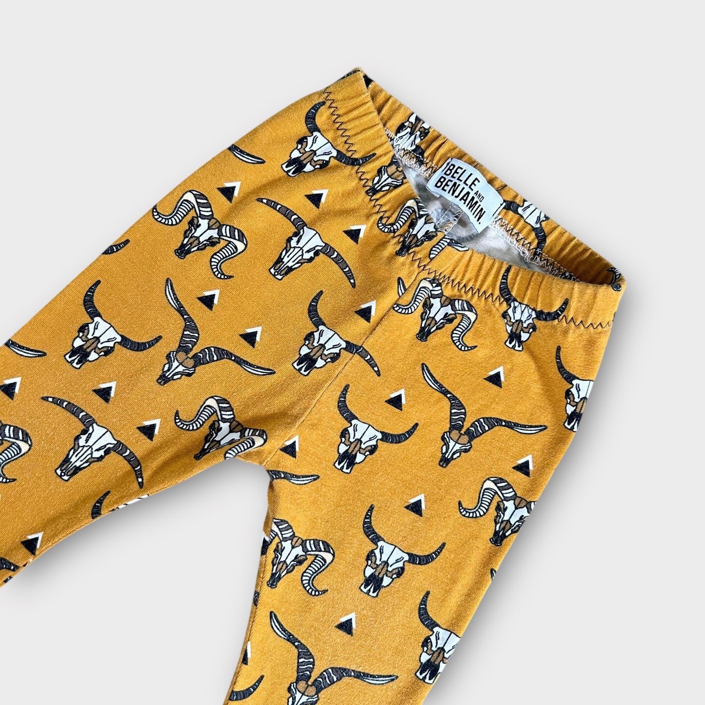 3-6 Months Hand Made Belle & Benjamin Mustard Yellow Animal Leggings