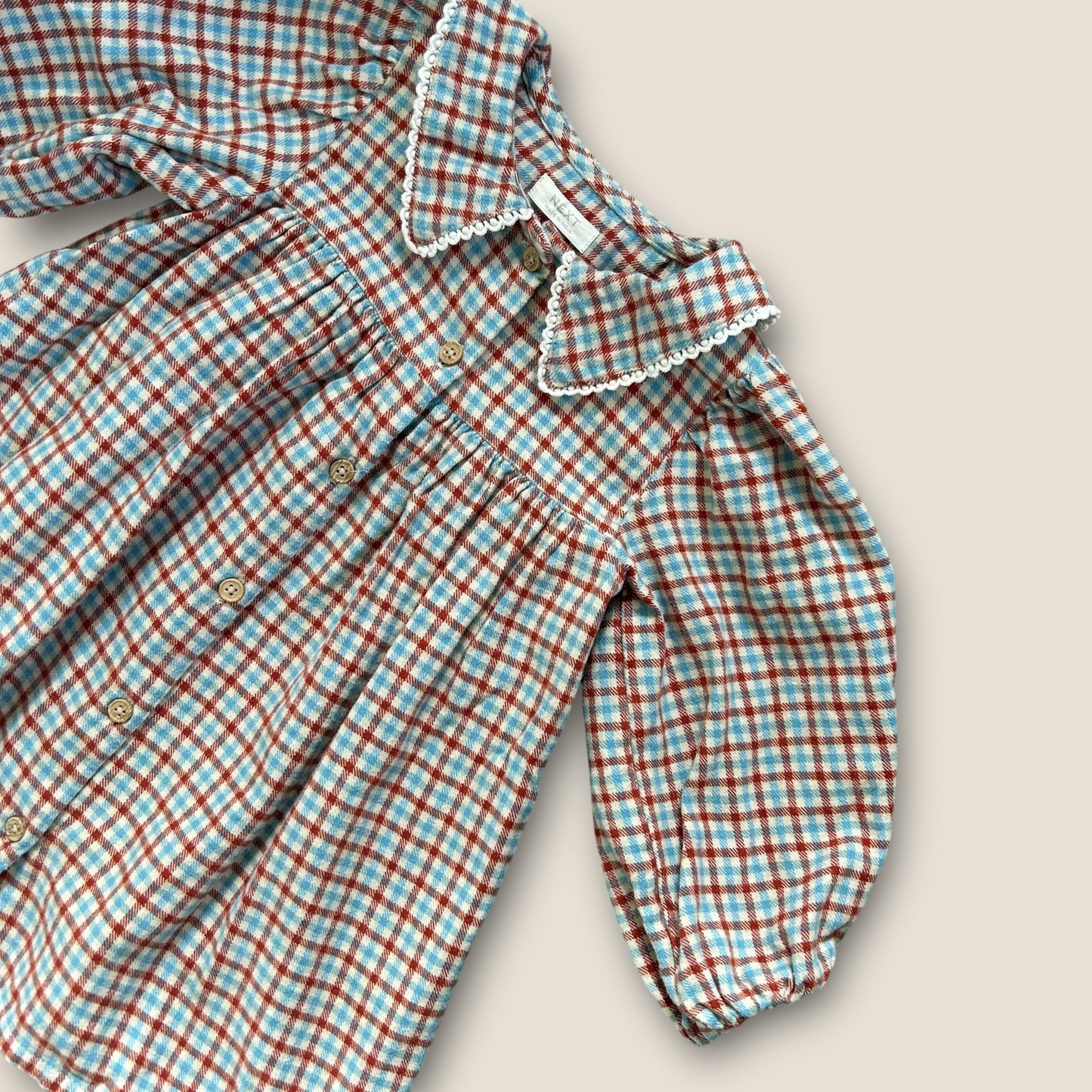 12-18 Months Next Blue Orange and Beige Checkered Shirt Dress With Statement Collar