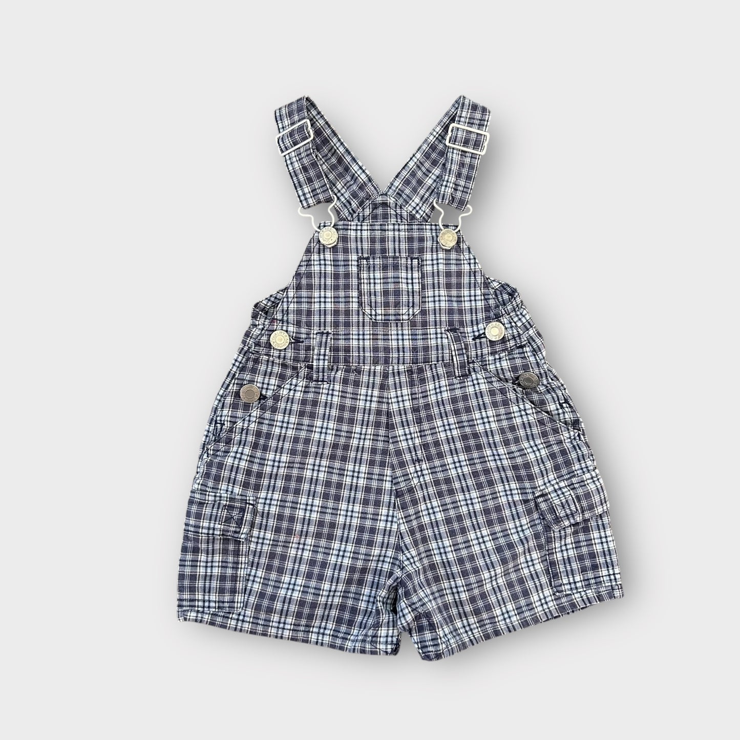 6-12 Months Vintage 90's St Michael Marks and Spencer Blue Checkered Dungaree Shorts Romper