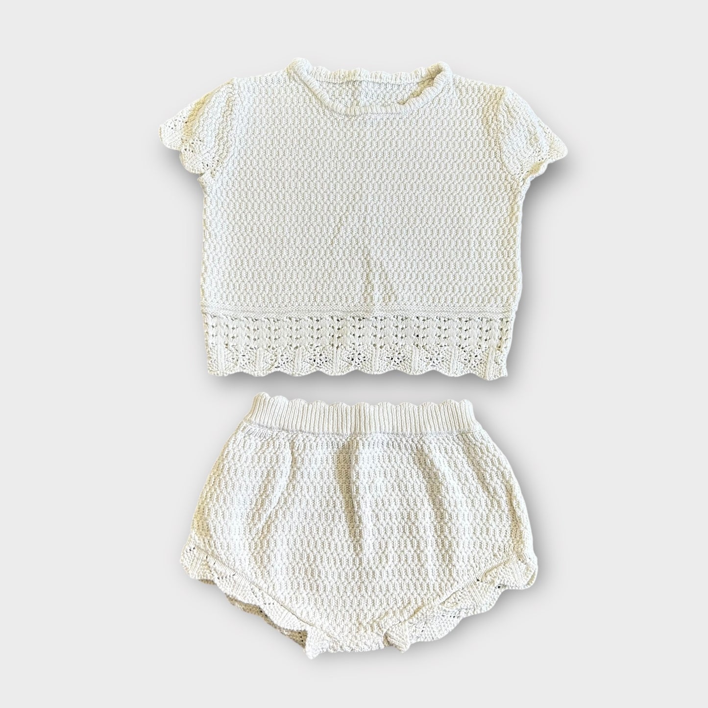9-12 Months George White Knitted Summer Two Piece Set Top and Short