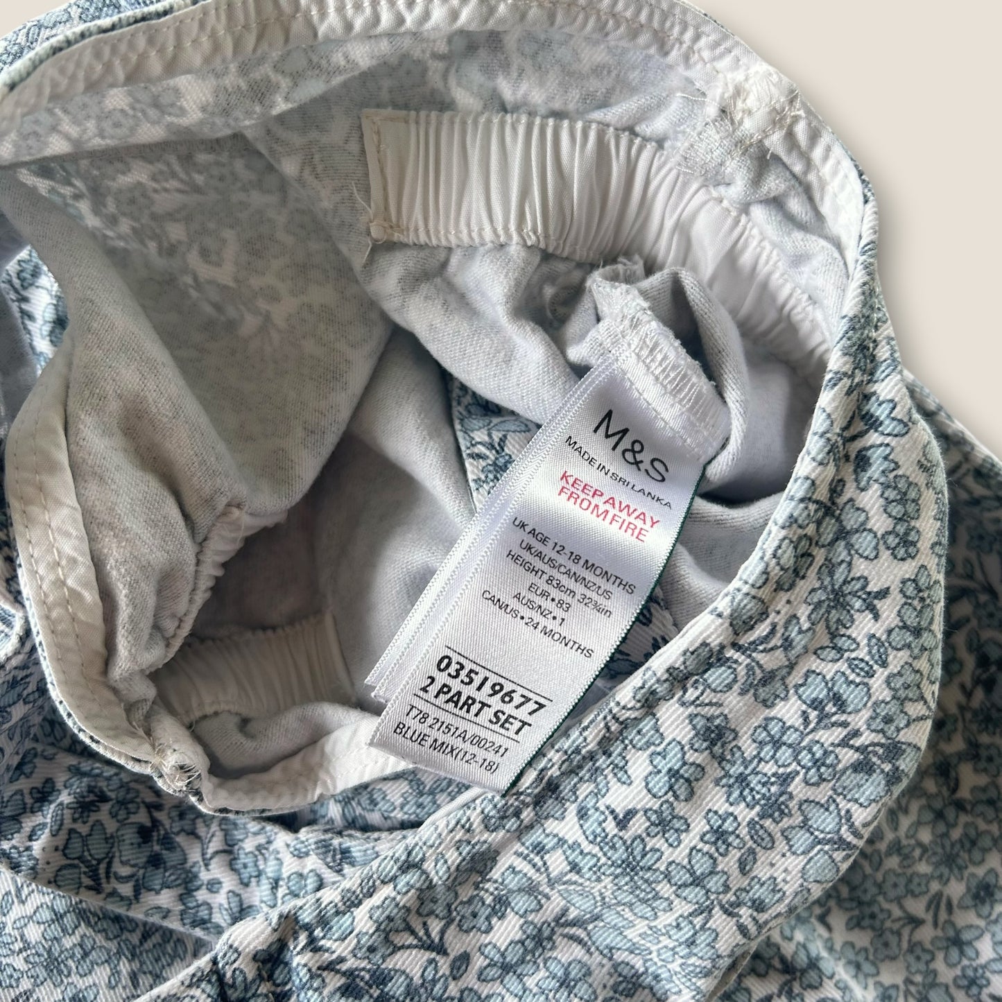 12-18 Months M&S Blue Floral Dungarees Romper Suit