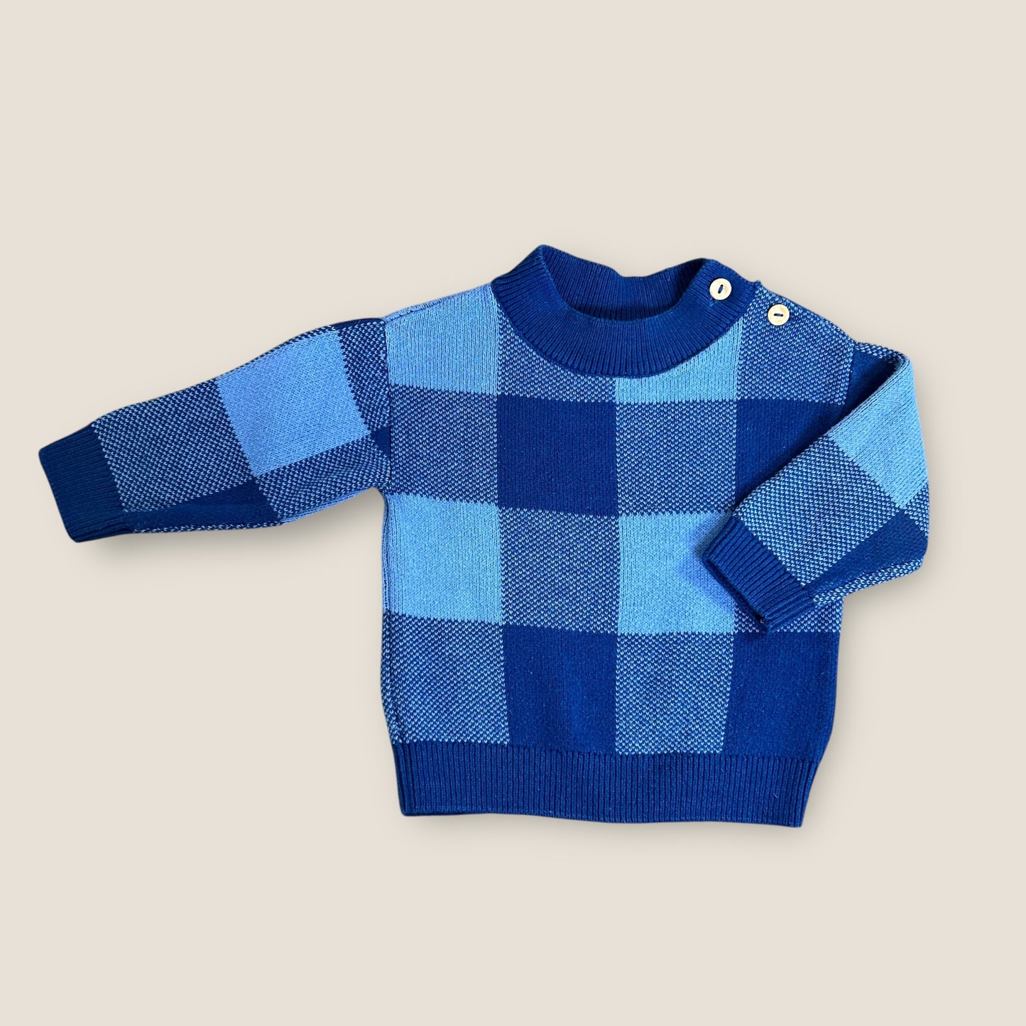 4-6 Months H&M Blue Checkered Knitted Jumper
