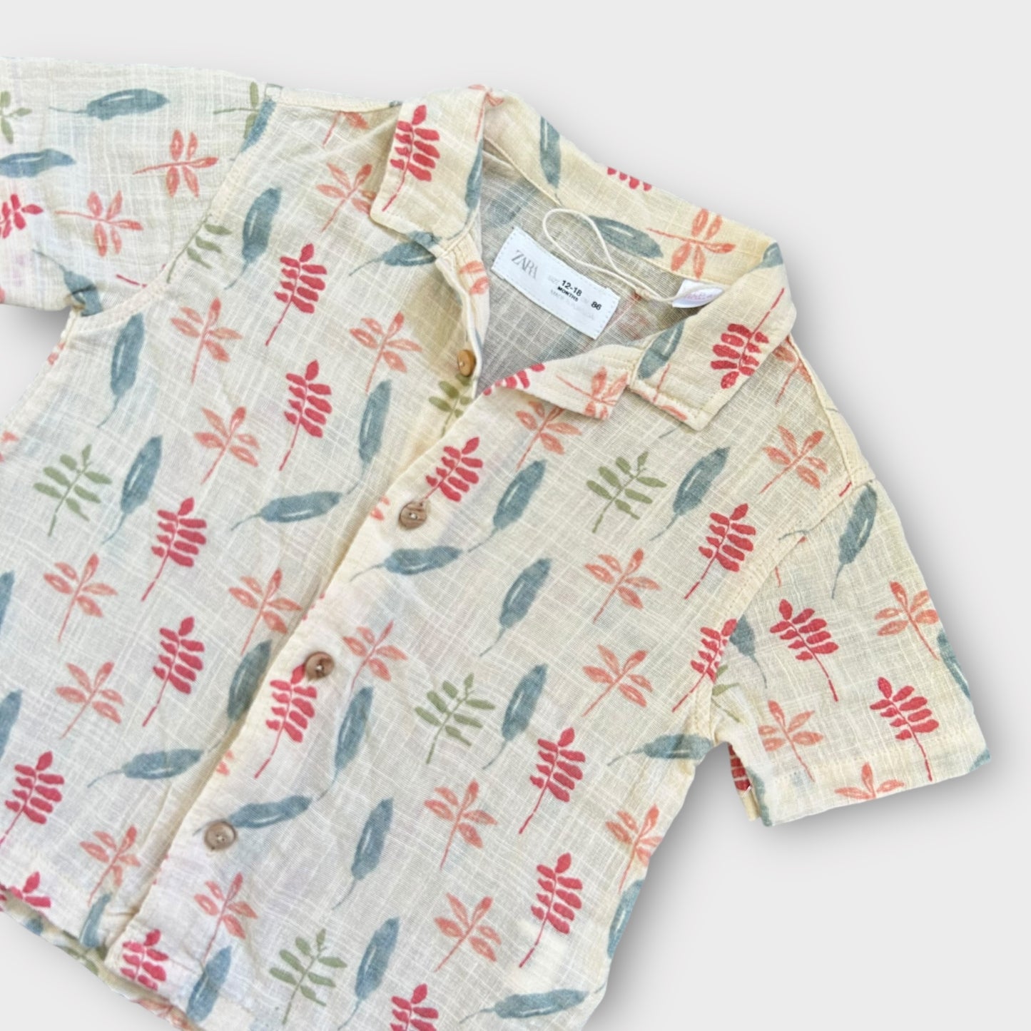 12-18 Months Zara Cream Leaf Print Muslin Shirt New