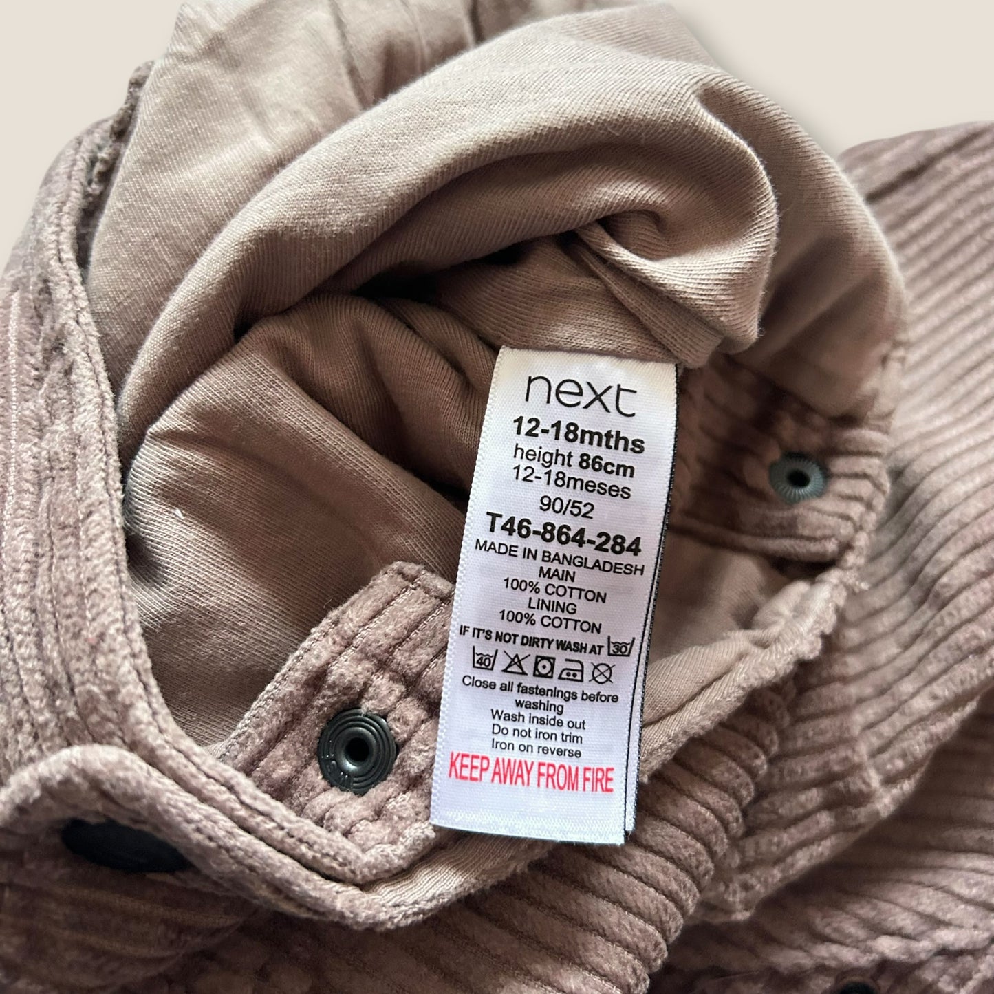 12-18 Months Next Brown Corduroy Dungarees