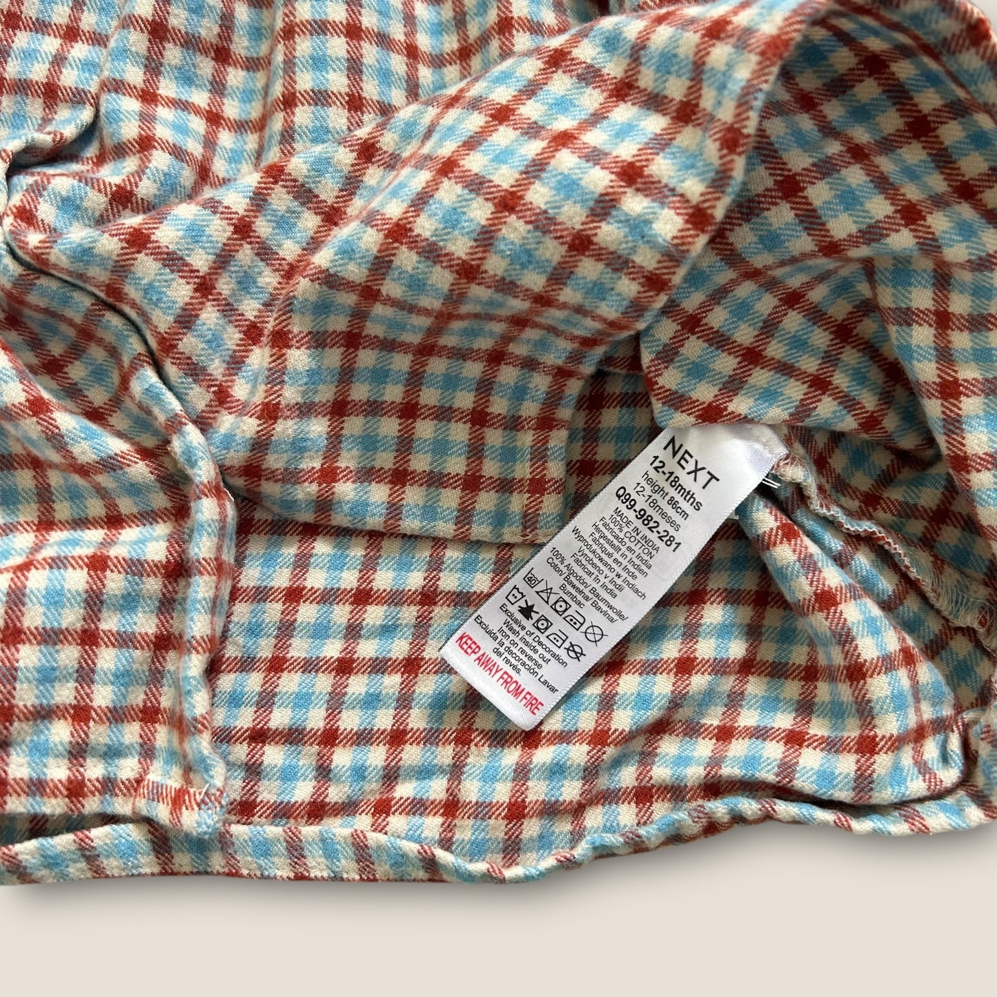 12-18 Months Next Blue Orange and Beige Checkered Shirt Dress With Statement Collar