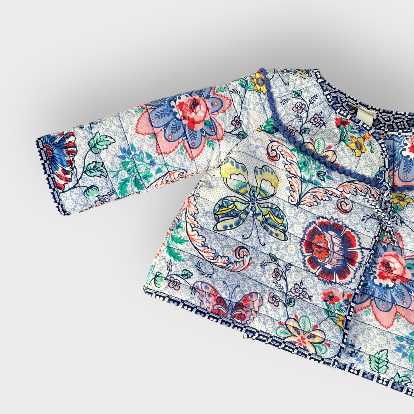 3-6 Months Monsoon Paisley Blue Floral Kimono Quilted Jacket