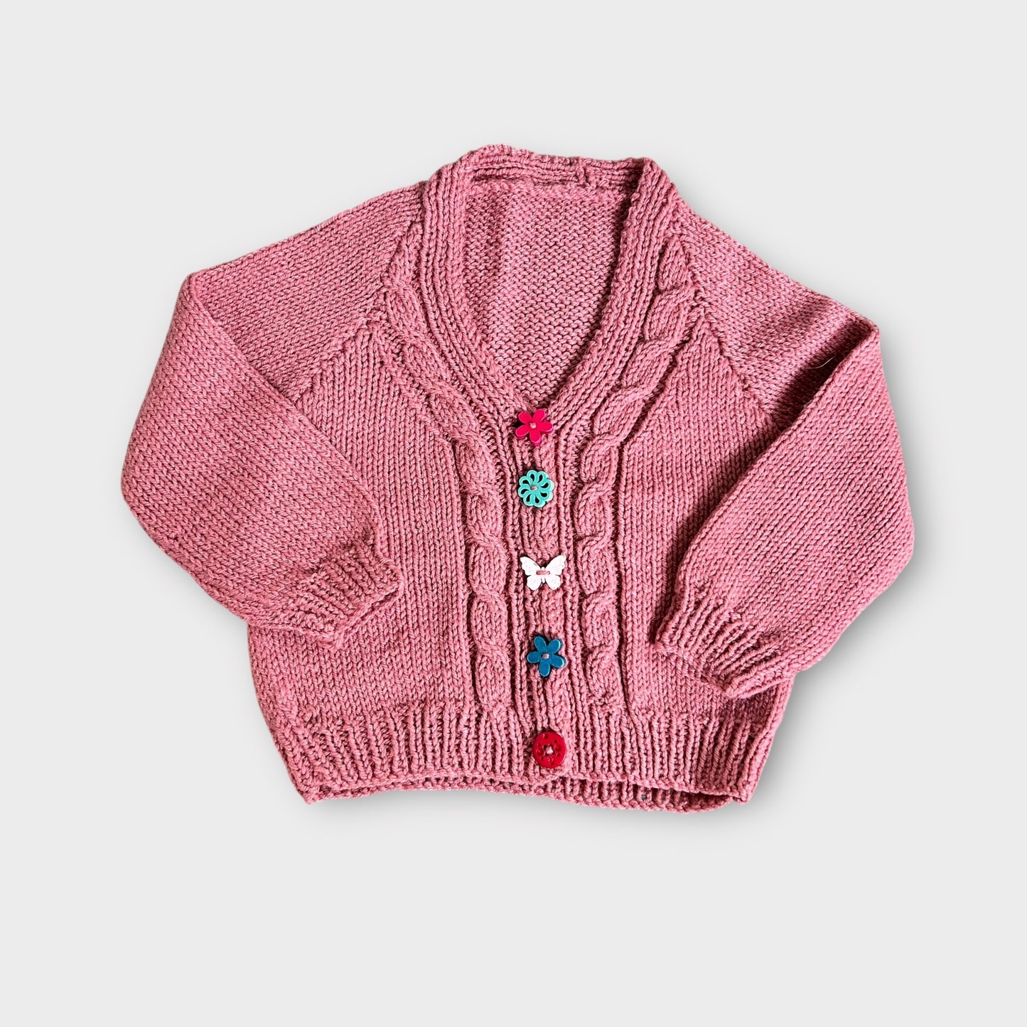 12-18 Months Pink Hand Knitted Cable Knit Cardigan